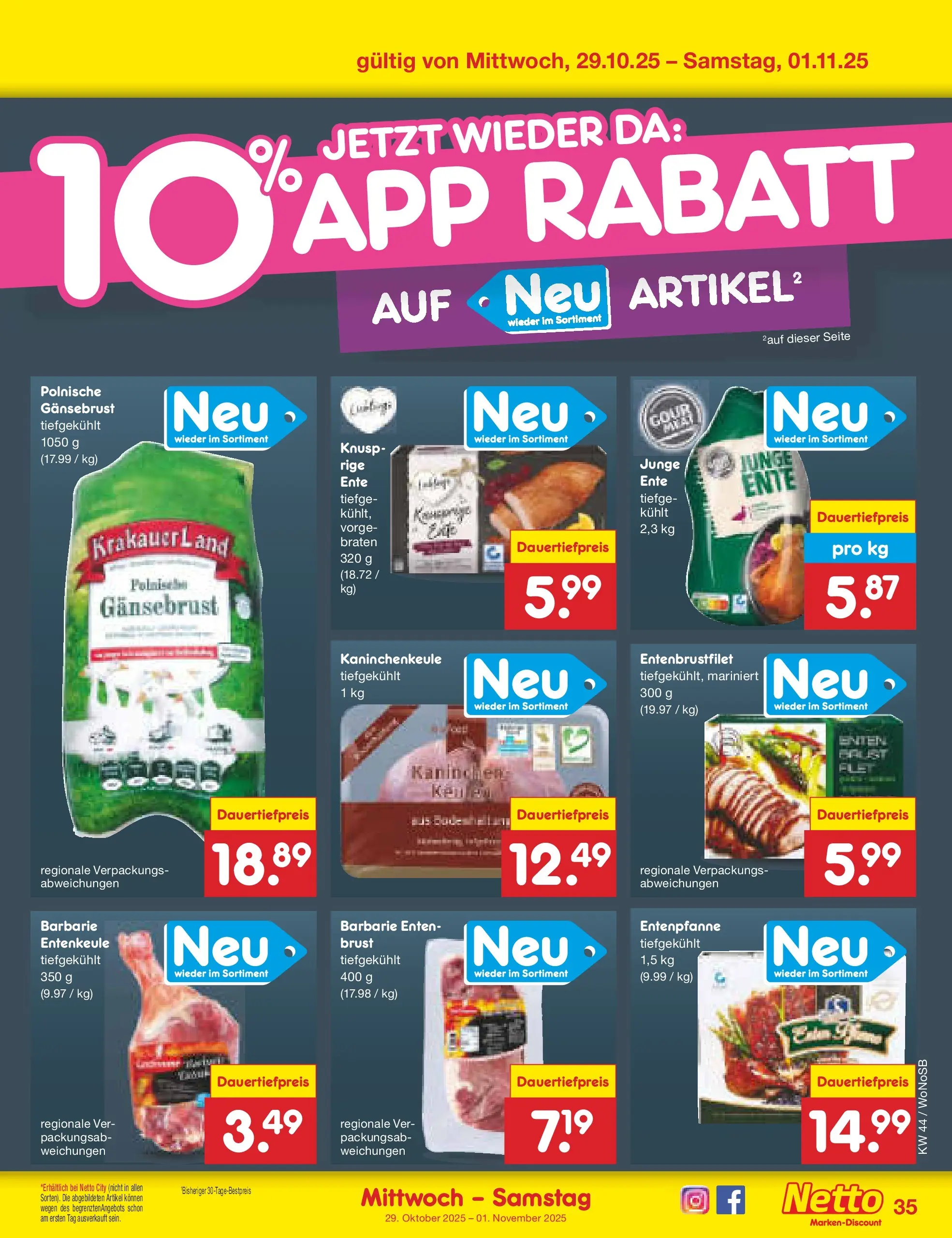 Netto Marken-Discount prospekt Frankfurt (ab 26.10.2025) » Angebote | Seite: 39 | Produkte: Kaninchen, Ente Netto Marken-Discount prospekt Frankfurt (ab 26.10.2025) » Angebote | Seite: 39 | Produkte: Kaninchen, Ente