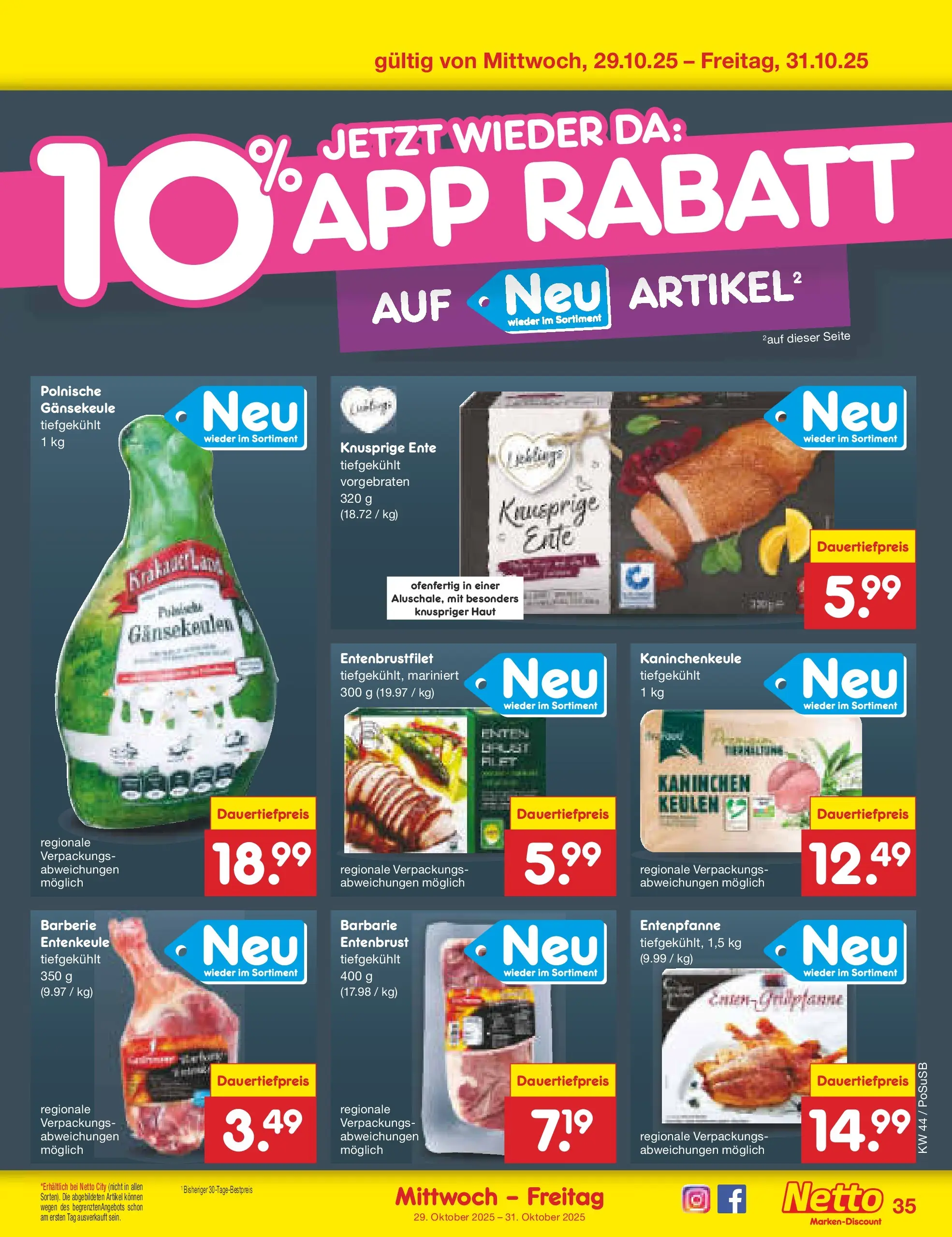 Netto Marken-Discount prospekt Regensburg (ab 26.10.2025) » Angebote | Seite: 39 | Produkte: Kaninchen, Ente Netto Marken-Discount prospekt Regensburg (ab 26.10.2025) » Angebote | Seite: 39 | Produkte: Kaninchen, Ente