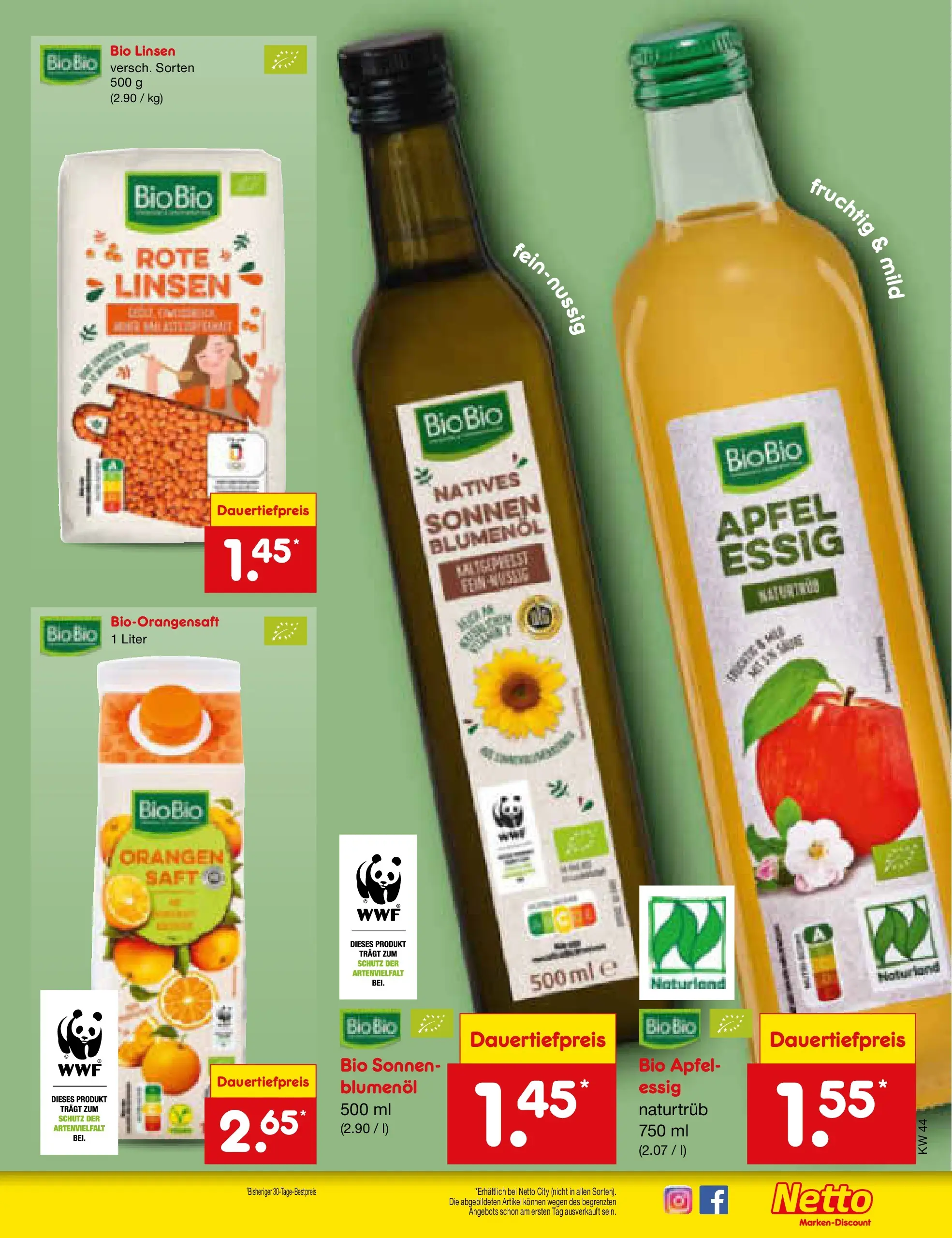 Netto Marken-Discount prospekt Frankfurt (ab 26.10.2025) » Angebote | Seite: 51 | Produkte: Essig, Äpfel, Orangen, Saft Netto Marken-Discount prospekt Frankfurt (ab 26.10.2025) » Angebote | Seite: 51 | Produkte: Essig, Äpfel, Orangen, Saft