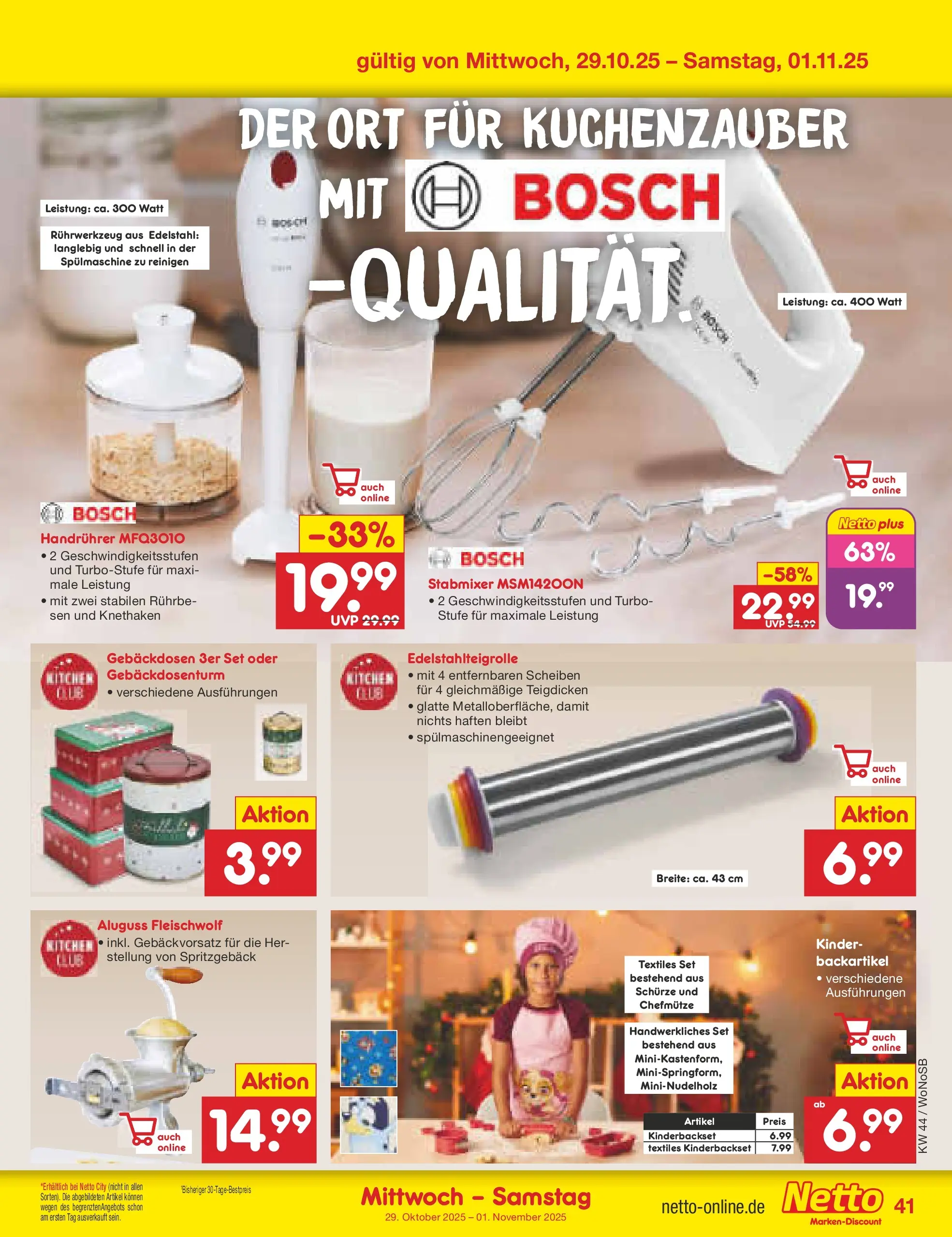 Netto Marken-Discount prospekt Frankfurt (ab 26.10.2025) » Angebote | Seite: 45 | Produkte: Bosch, Stabmixer Netto Marken-Discount prospekt Frankfurt (ab 26.10.2025) » Angebote | Seite: 45 | Produkte: Bosch, Stabmixer