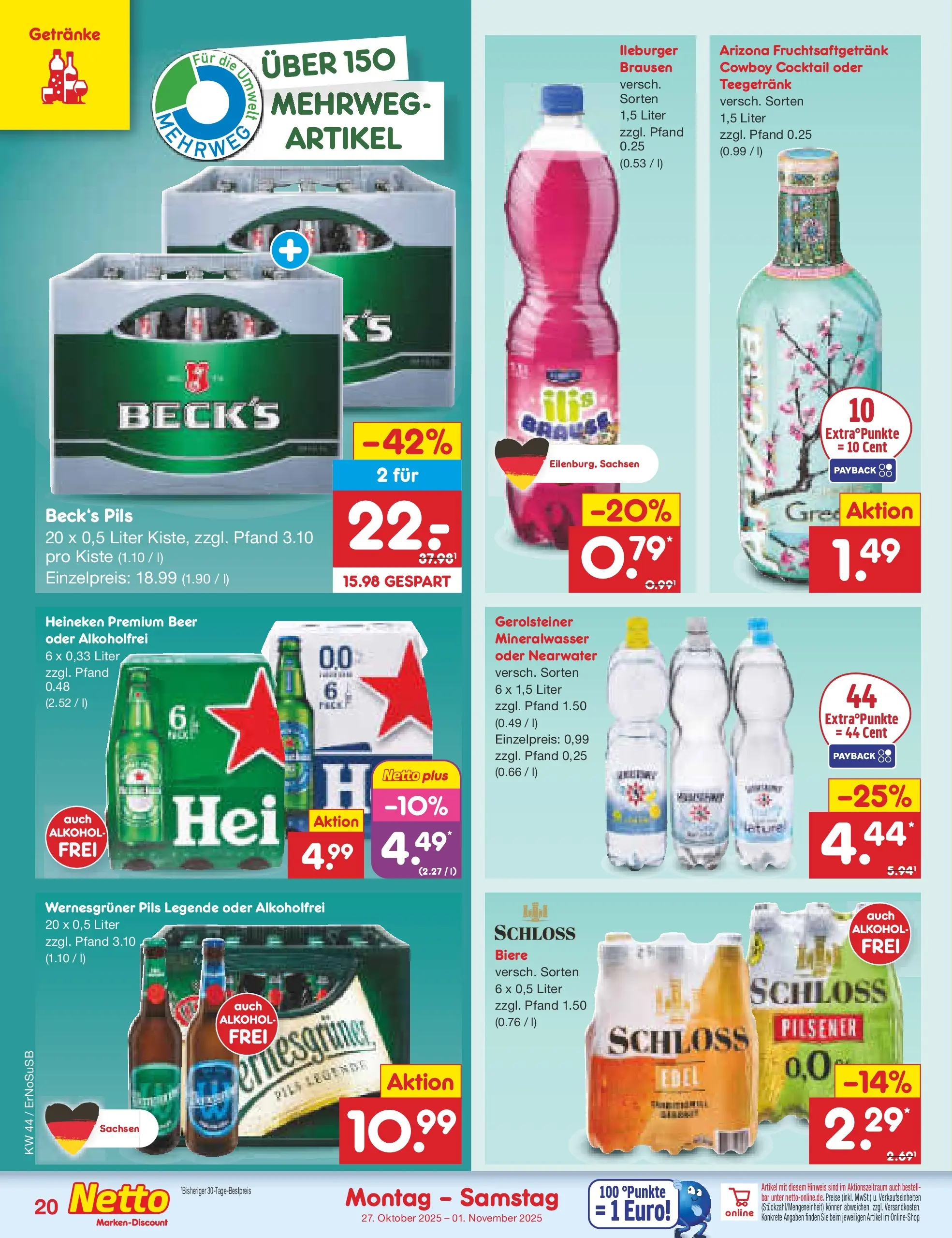 Netto Marken-Discount prospekt Nordhausen	 (ab 27.10.2025) » Angebote | Seite: 26 | Produkte: Pils, Wernesgruner, Heineken, Gerolsteiner Netto Marken-Discount prospekt Nordhausen	 (ab 27.10.2025) » Angebote | Seite: 26 | Produkte: Pils, Wernesgruner, Heineken, Gerolsteiner