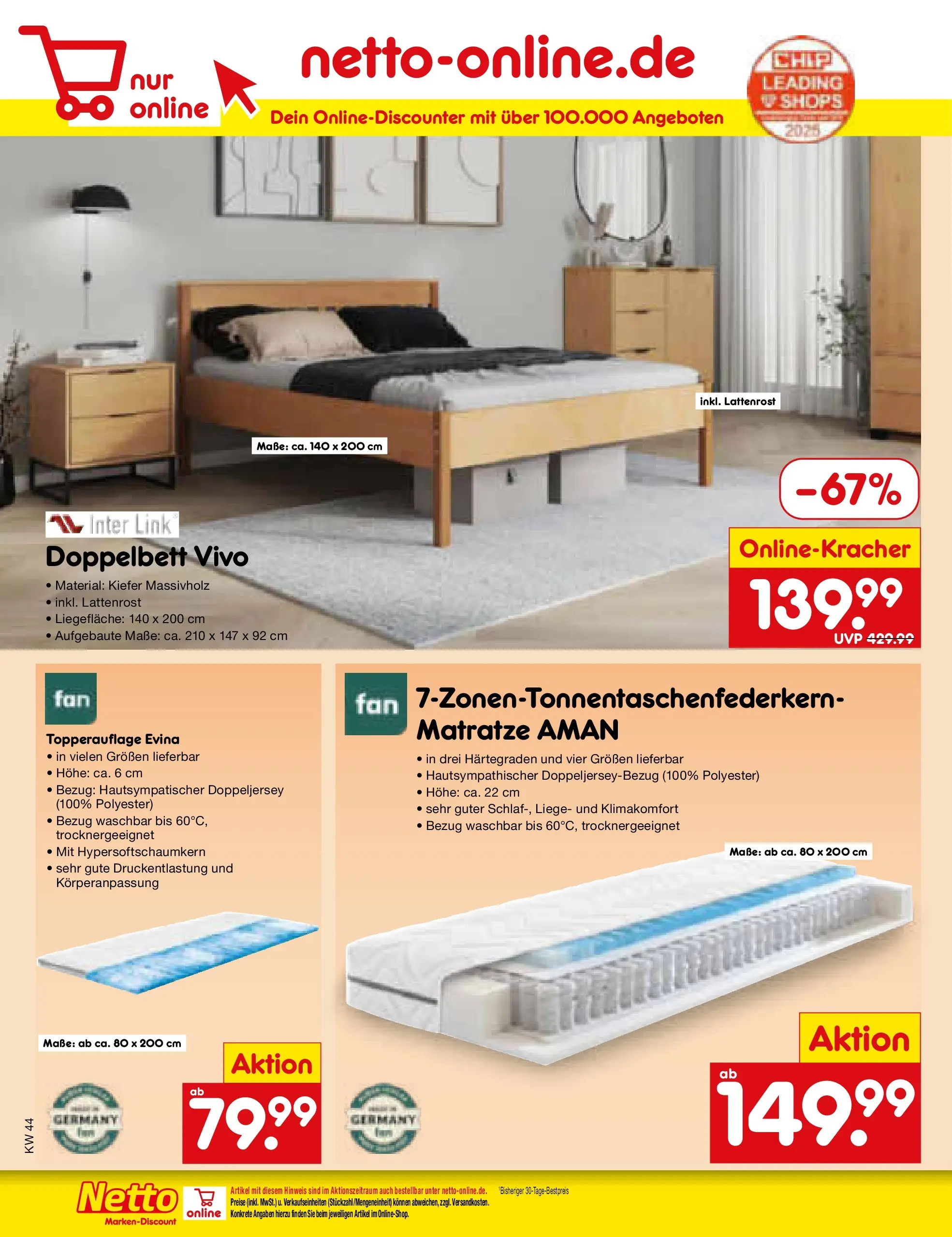Netto Marken-Discount prospekt Frankfurt (ab 26.10.2025) » Angebote | Seite: 60 | Produkte: Vivo, Matratze, Doppelbett, Liege Netto Marken-Discount prospekt Frankfurt (ab 26.10.2025) » Angebote | Seite: 60 | Produkte: Vivo, Matratze, Doppelbett, Liege