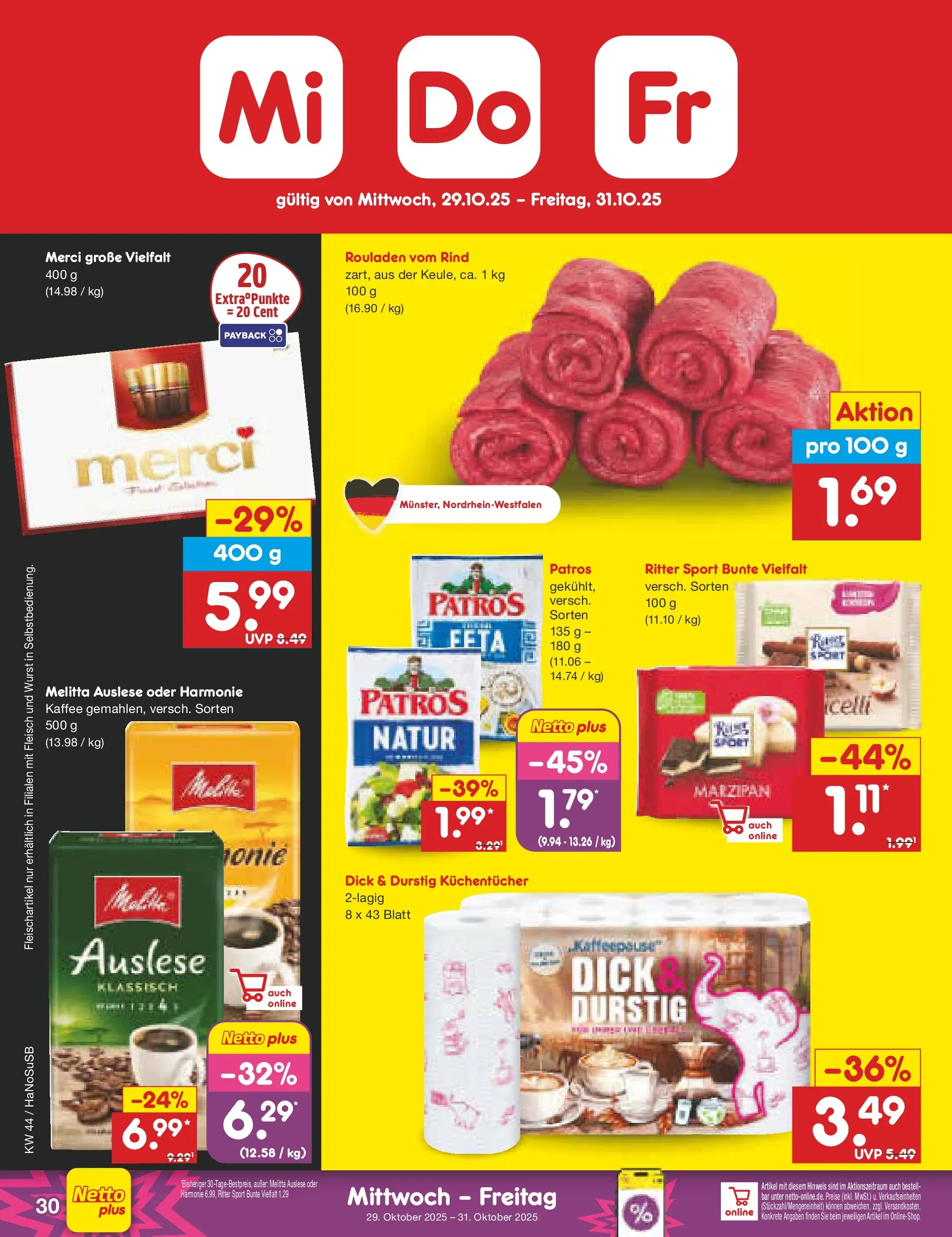 Netto Marken-Discount prospekt Schwerte-Geisecke	 (ab 27.10.2025) » Angebote | Seite: 34 | Produkte: Kaffee, Ritter sport, Patros, Wurst Netto Marken-Discount prospekt Schwerte-Geisecke	 (ab 27.10.2025) » Angebote | Seite: 34 | Produkte: Kaffee, Ritter sport, Patros, Wurst