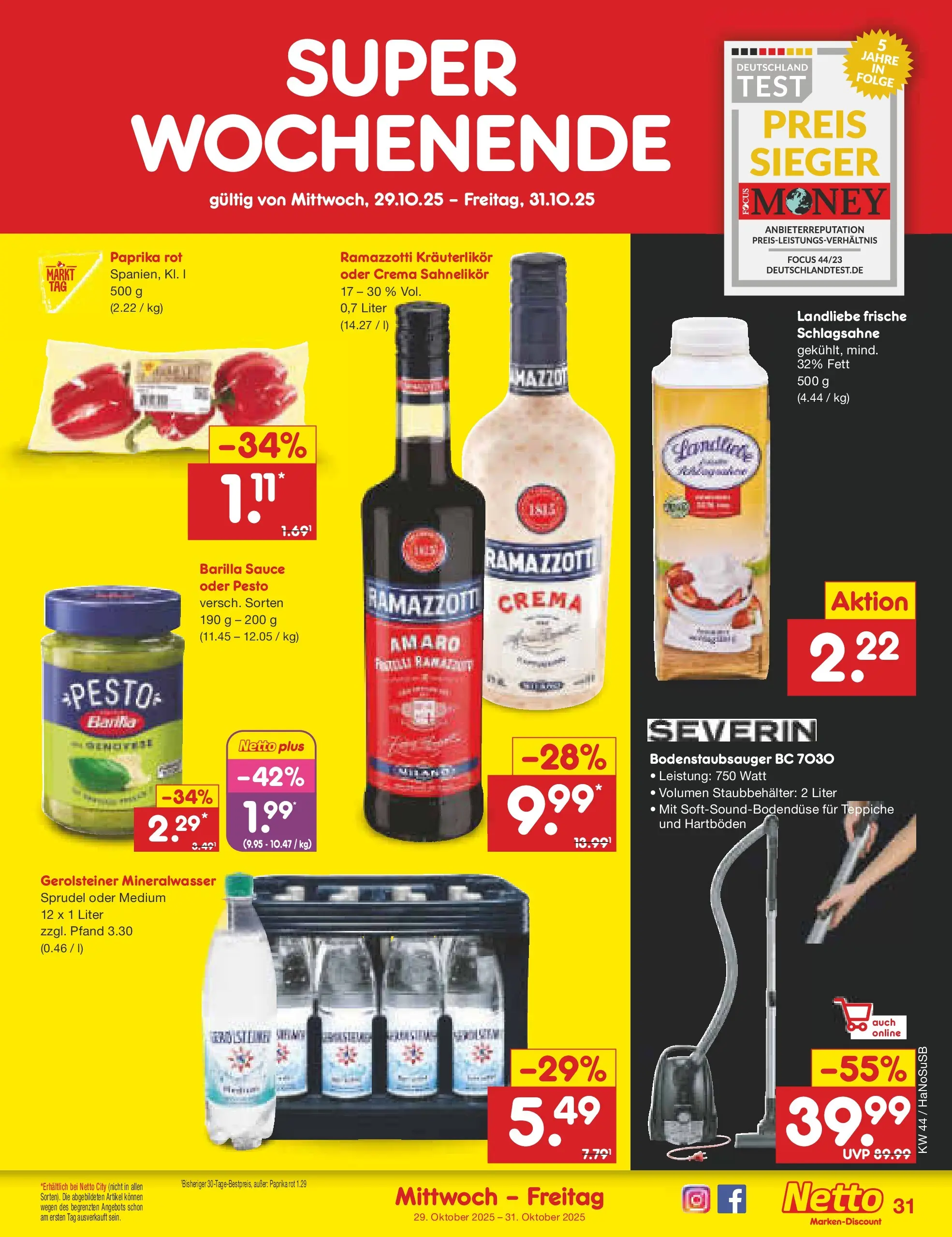 Netto Marken-Discount prospekt Schwerte-Geisecke	 (ab 27.10.2025) » Angebote | Seite: 35 | Produkte: Barilla, Ramazzotti crema, Paprika, Gerolsteiner Netto Marken-Discount prospekt Schwerte-Geisecke	 (ab 27.10.2025) » Angebote | Seite: 35 | Produkte: Barilla, Ramazzotti crema, Paprika, Gerolsteiner