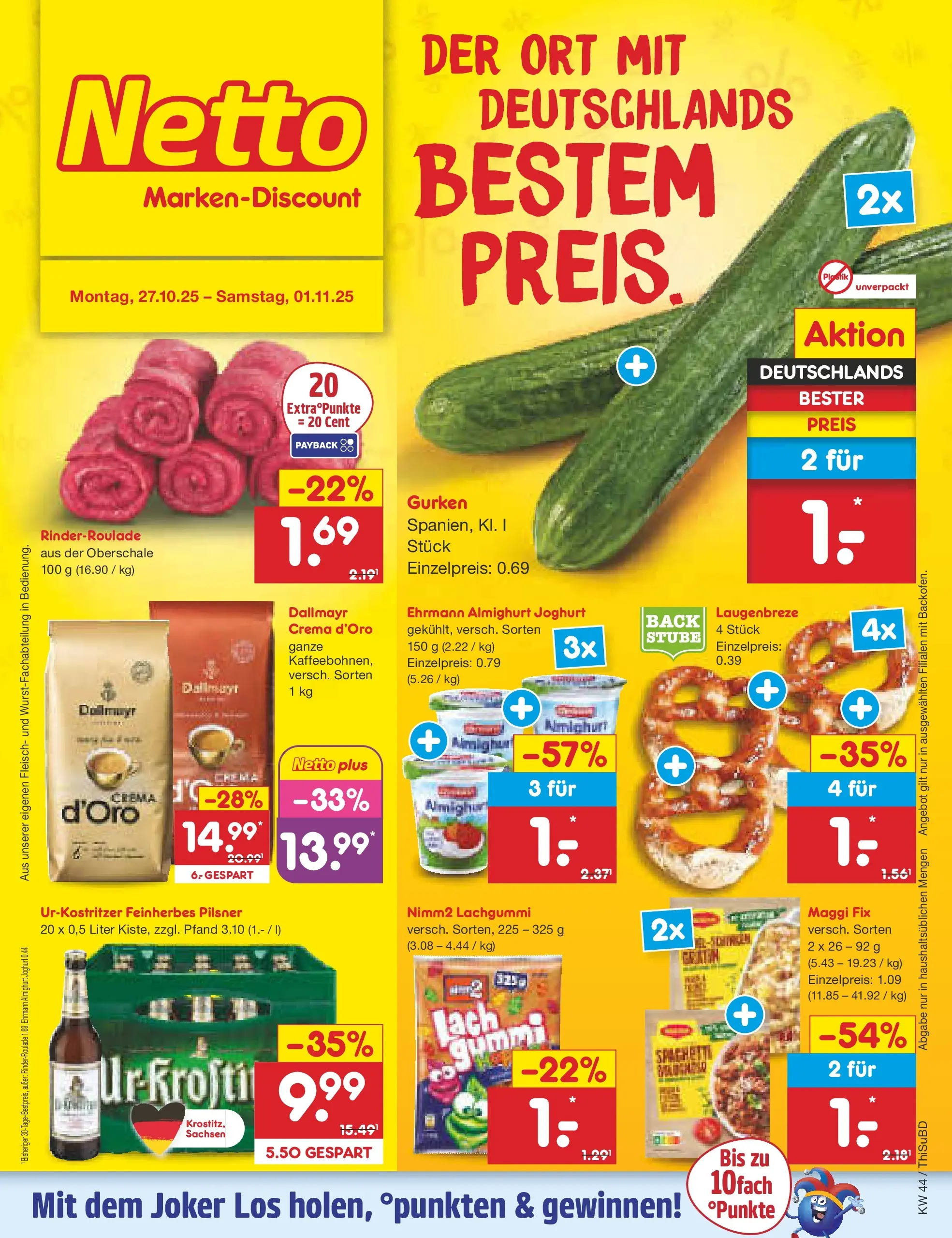 Netto Marken-Discount prospekt Thiendorf	 (ab 27.10.2025) » Angebote | Seite: 1 | Produkte: Ehrmann almighurt, Joghurt, Maggi fix, Gurken Netto Marken-Discount prospekt Thiendorf	 (ab 27.10.2025) » Angebote | Seite: 1 | Produkte: Ehrmann almighurt, Joghurt, Maggi fix, Gurken