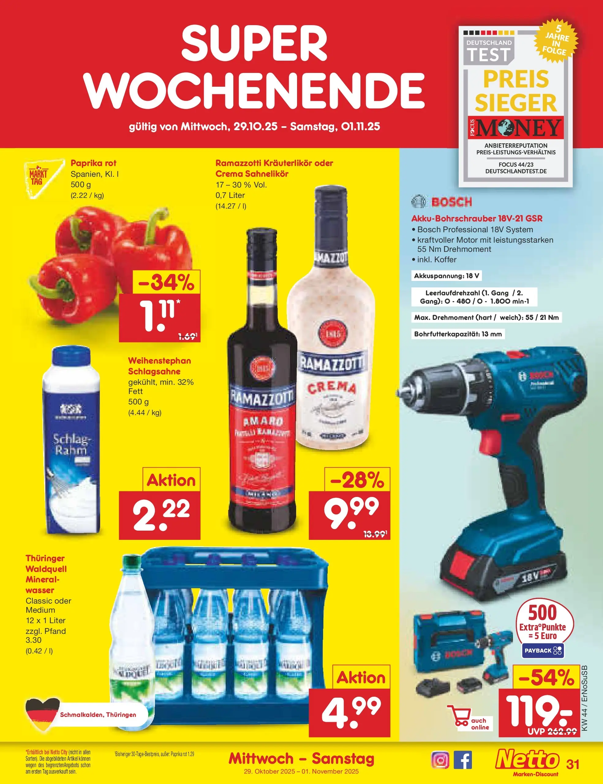 Netto Marken-Discount prospekt Nordhausen	 (ab 27.10.2025) » Angebote | Seite: 39 | Produkte: Bosch, Schlagsahne, Wasser, Paprika Netto Marken-Discount prospekt Nordhausen	 (ab 27.10.2025) » Angebote | Seite: 39 | Produkte: Bosch, Schlagsahne, Wasser, Paprika