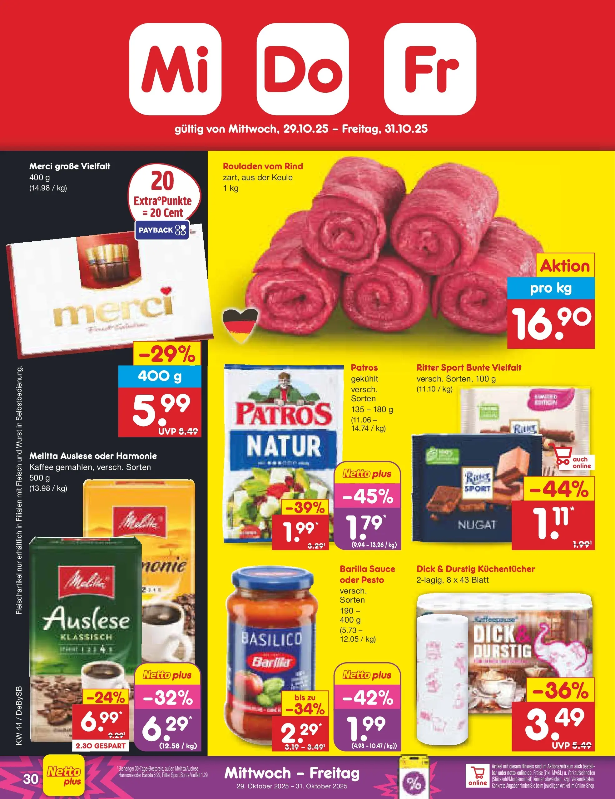 Netto Marken-Discount prospekt Thierhaupten	 (ab 27.10.2025) » Angebote | Seite: 34 | Produkte: Melitta, Merci, Barilla, Wurst Netto Marken-Discount prospekt Thierhaupten	 (ab 27.10.2025) » Angebote | Seite: 34 | Produkte: Melitta, Merci, Barilla, Wurst