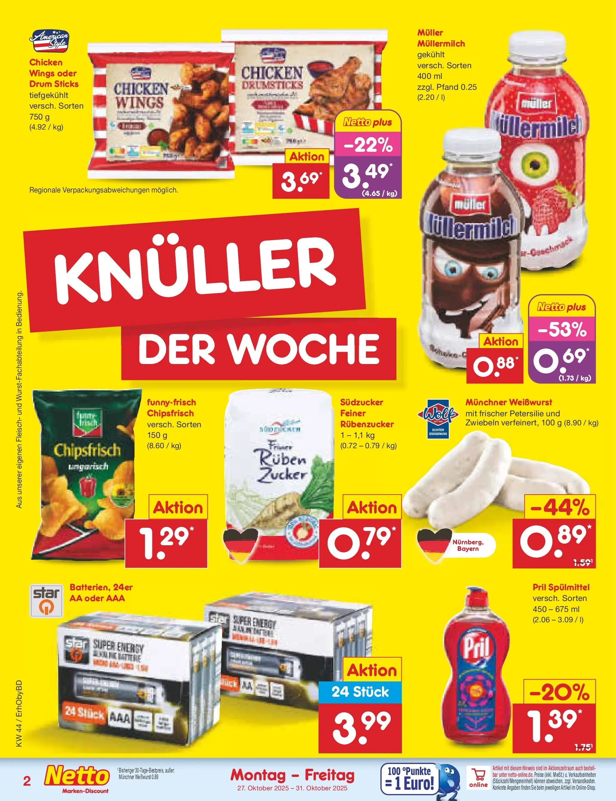 Netto Marken-Discount prospekt Velden	 (ab 27.10.2025) » Angebote | Seite: 2 | Produkte: Weißwurst, Zwiebeln, Müllermilch, Pril Netto Marken-Discount prospekt Velden	 (ab 27.10.2025) » Angebote | Seite: 2 | Produkte: Weißwurst, Zwiebeln, Müllermilch, Pril