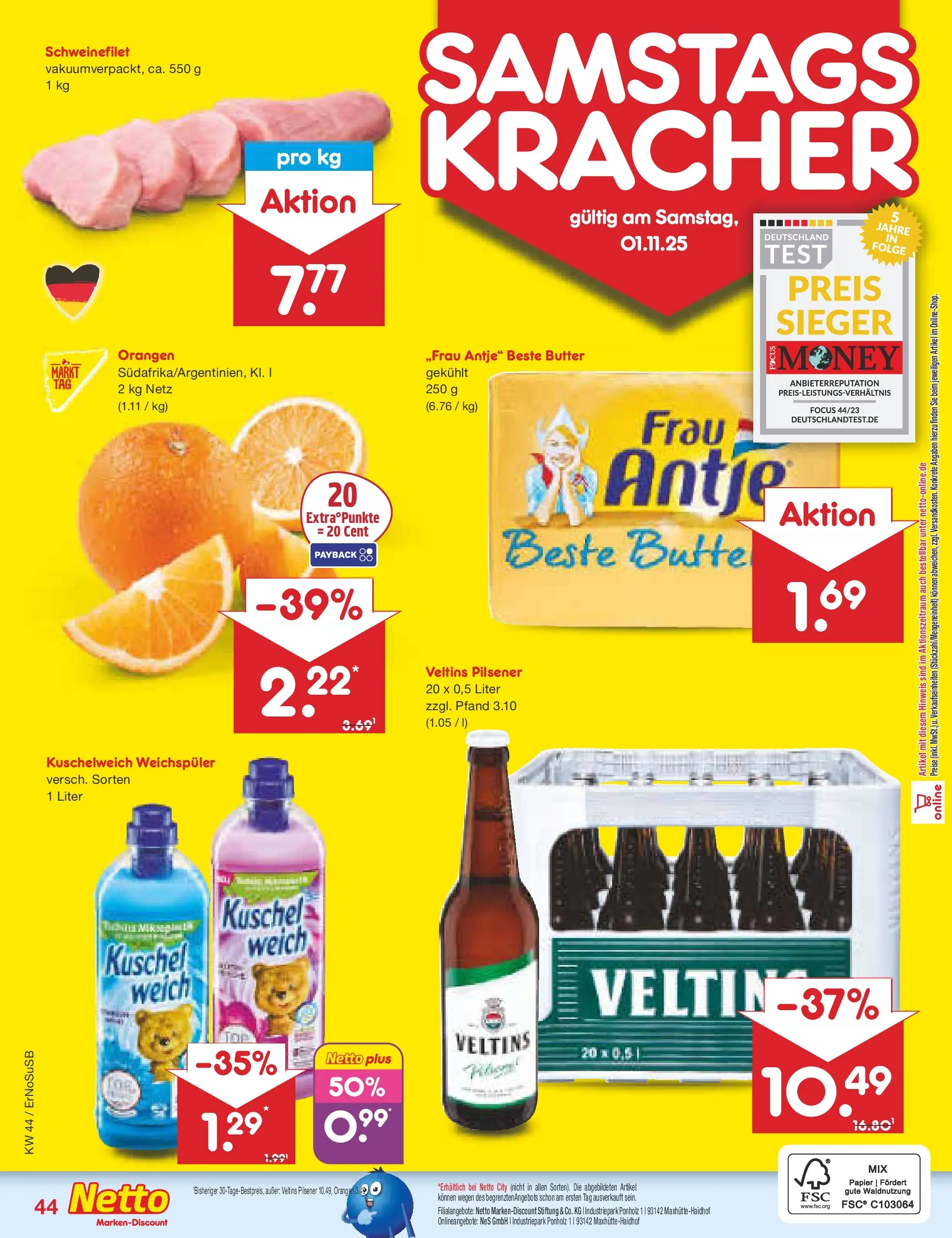 Netto Marken-Discount prospekt Nordhausen	 (ab 27.10.2025) » Angebote | Seite: 52 | Produkte: Butter, Kuschelweich, Schweinefilet, Weichspüler Netto Marken-Discount prospekt Nordhausen	 (ab 27.10.2025) » Angebote | Seite: 52 | Produkte: Butter, Kuschelweich, Schweinefilet, Weichspüler