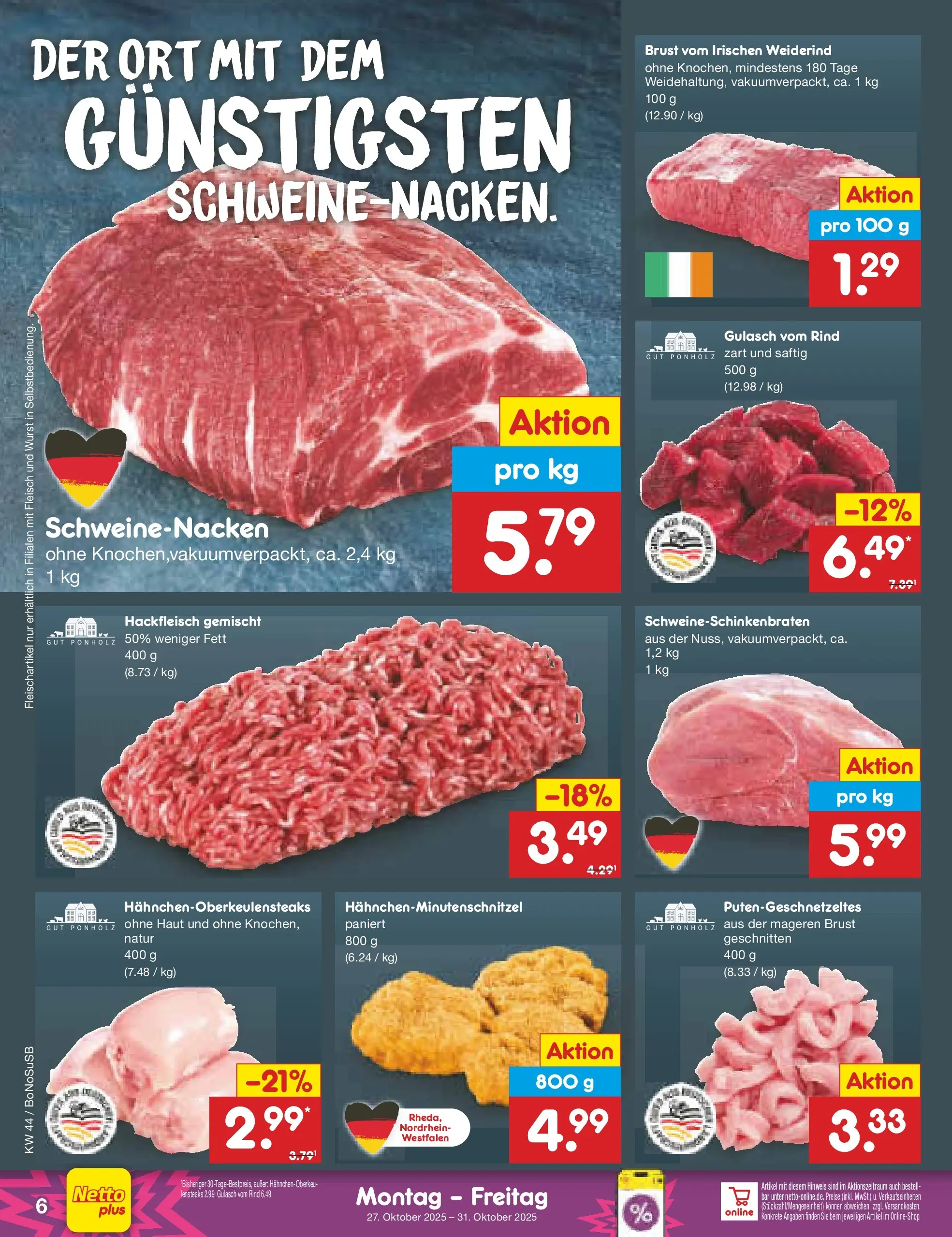Netto Marken-Discount prospekt Stadtlohn	 (ab 27.10.2025) » Angebote | Seite: 8 | Produkte: Schweinenacken, Gulasch, Wurst, Fleisch