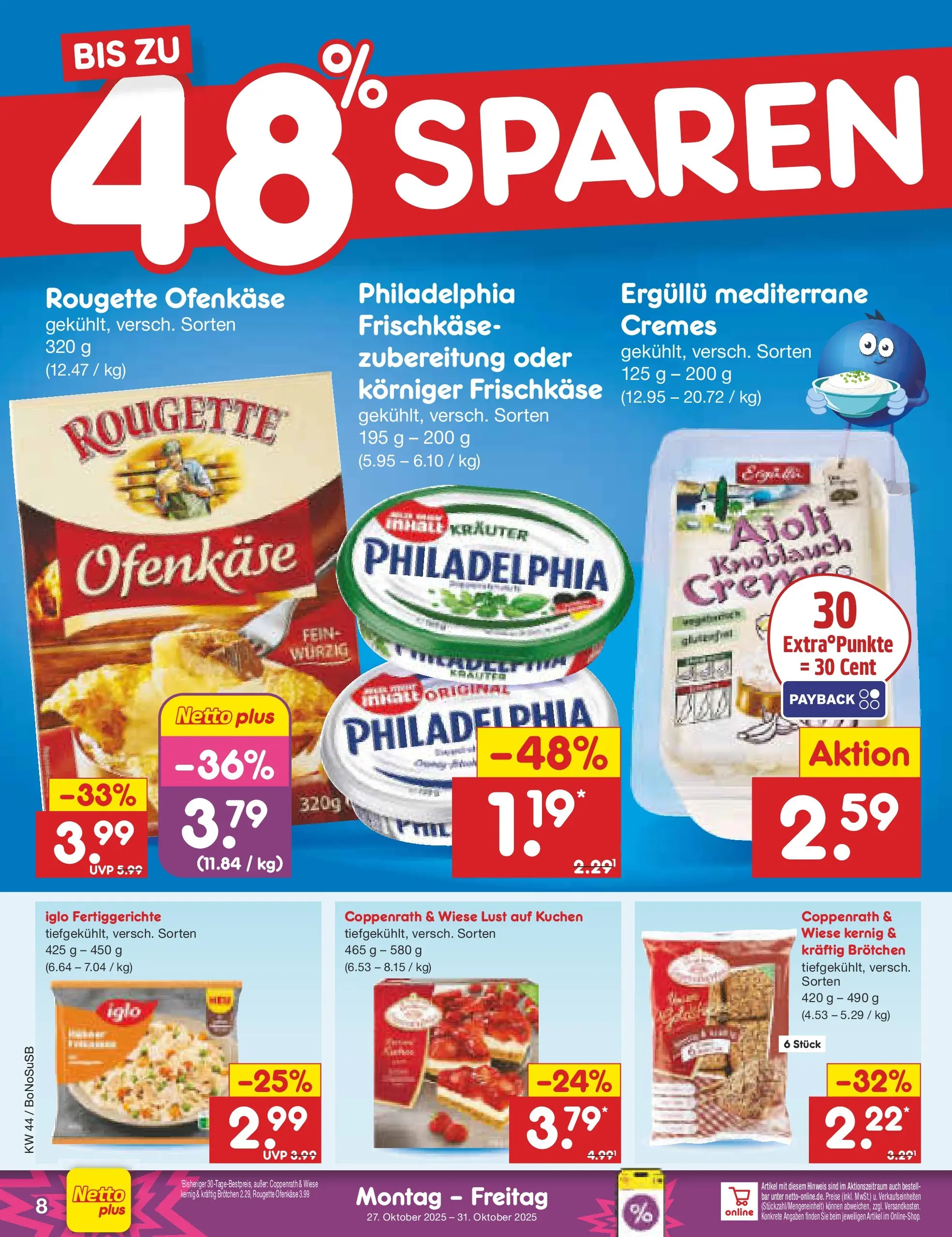 Netto Marken-Discount prospekt Stadtlohn	 (ab 27.10.2025) » Angebote | Seite: 10 | Produkte: Philadelphia, Rougette ofenkase, Fertiggerichte, Knoblauch