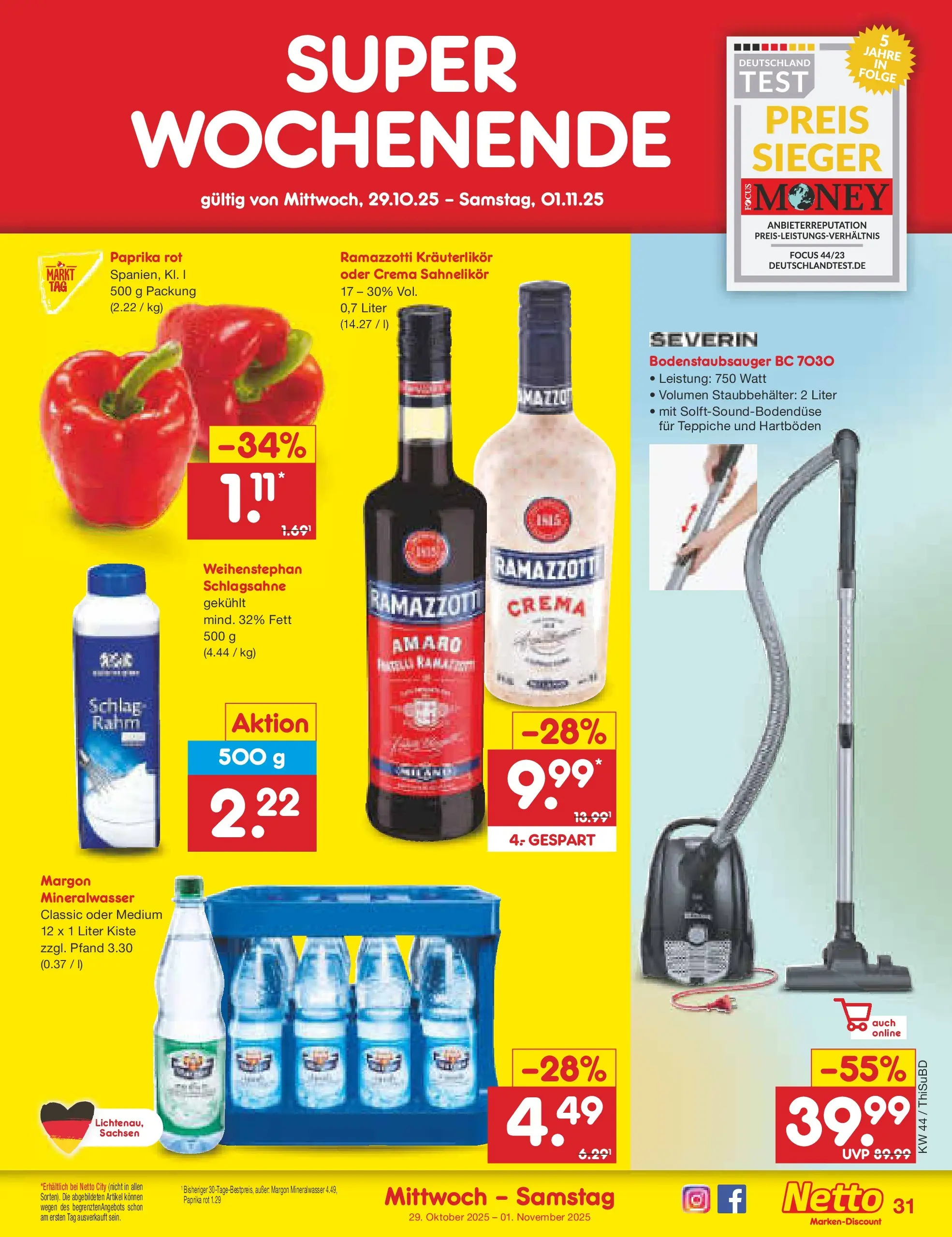 Netto Marken-Discount prospekt Thiendorf	 (ab 27.10.2025) » Angebote | Seite: 35 | Produkte: Schlagsahne, Paprika rot, Mineralwasser, Ramazzotti Netto Marken-Discount prospekt Thiendorf	 (ab 27.10.2025) » Angebote | Seite: 35 | Produkte: Schlagsahne, Paprika rot, Mineralwasser, Ramazzotti