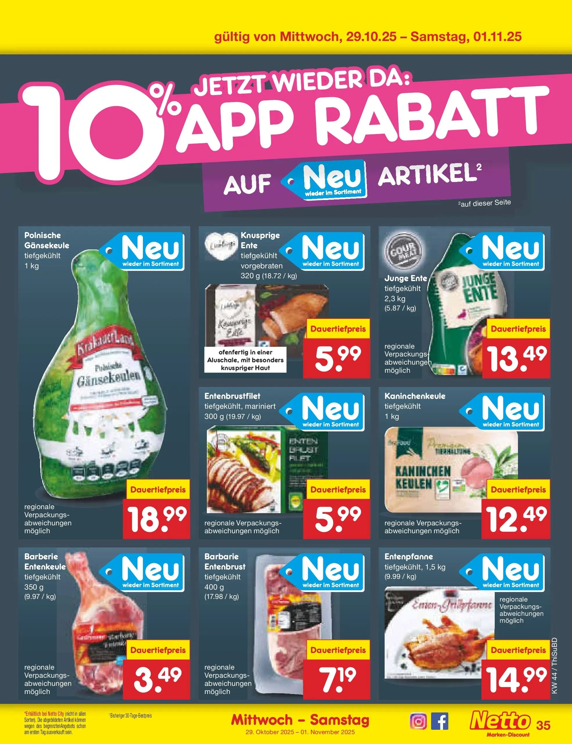 Netto Marken-Discount prospekt Thiendorf	 (ab 27.10.2025) » Angebote | Seite: 39 | Produkte: Kaninchen, Ente Netto Marken-Discount prospekt Thiendorf	 (ab 27.10.2025) » Angebote | Seite: 39 | Produkte: Kaninchen, Ente
