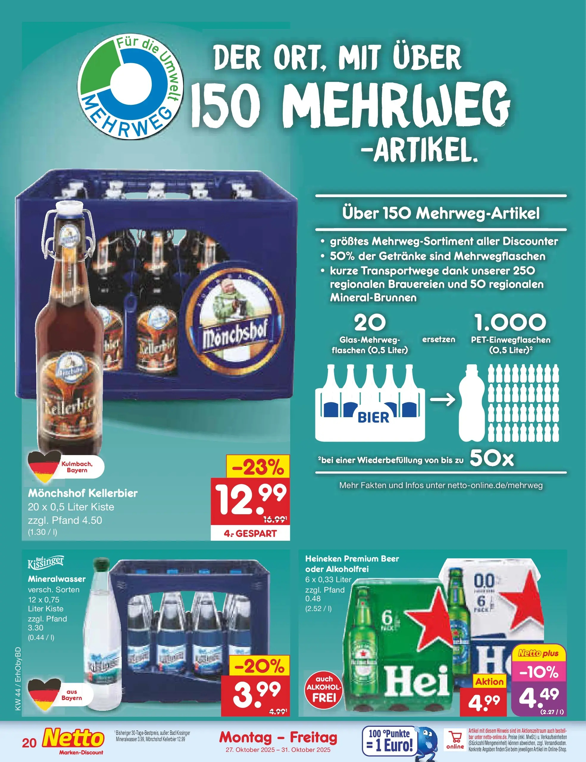 Netto Marken-Discount prospekt Velden	 (ab 27.10.2025) » Angebote | Seite: 22 | Produkte: Bier, Bad, Mineralwasser, Heineken Netto Marken-Discount prospekt Velden	 (ab 27.10.2025) » Angebote | Seite: 22 | Produkte: Bier, Bad, Mineralwasser, Heineken