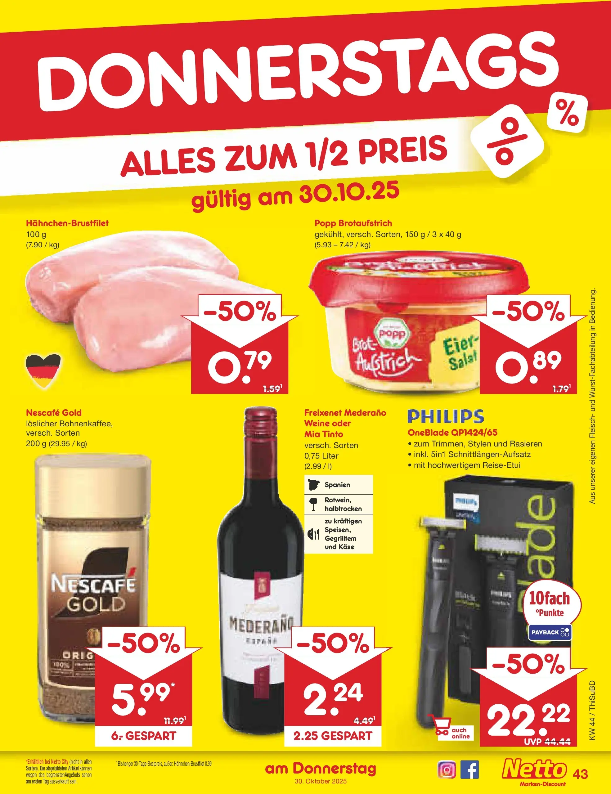 Netto Marken-Discount prospekt Thiendorf	 (ab 27.10.2025) » Angebote | Seite: 47 | Produkte: Philips, Eier, Freixenet, Brot Netto Marken-Discount prospekt Thiendorf	 (ab 27.10.2025) » Angebote | Seite: 47 | Produkte: Philips, Eier, Freixenet, Brot
