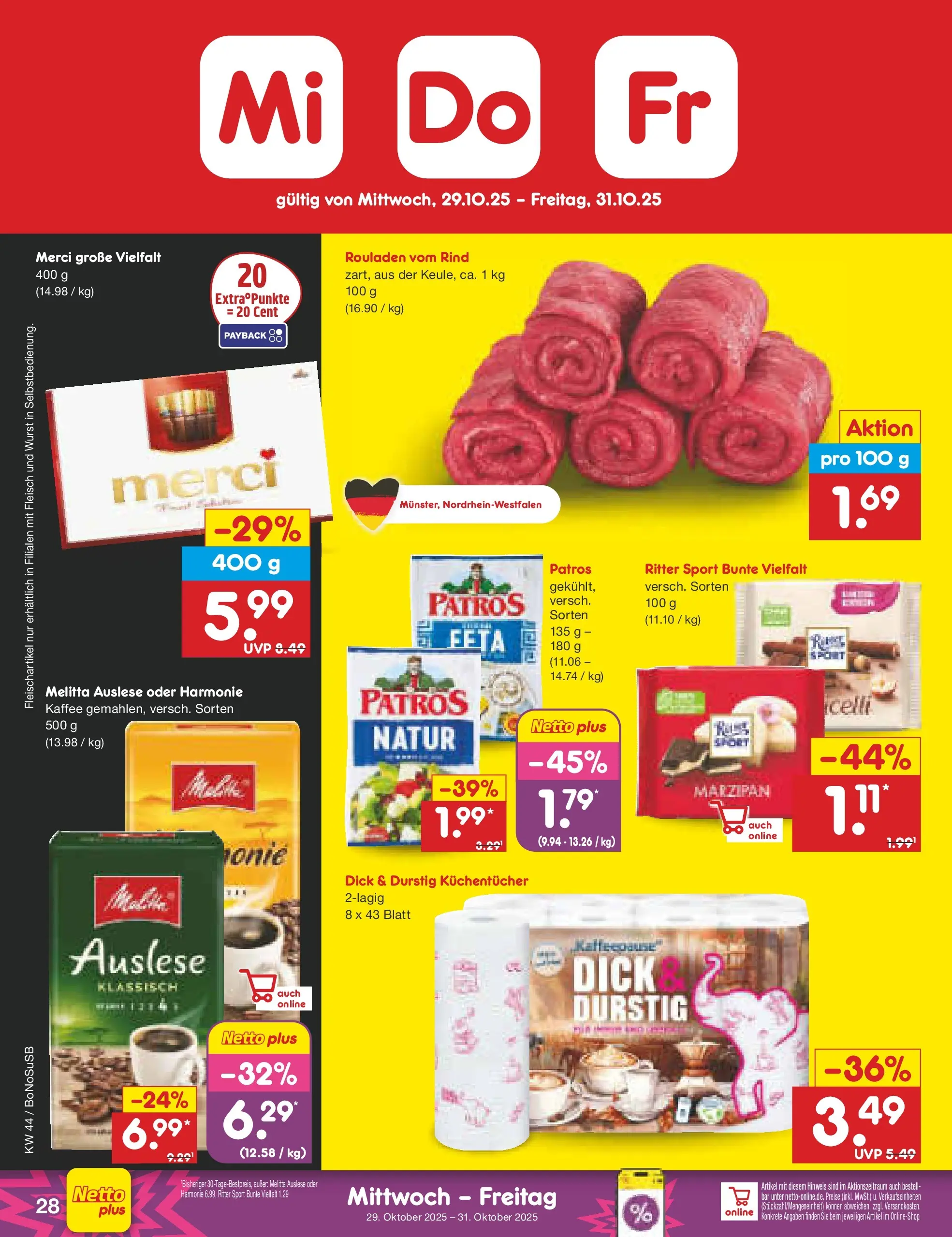 Netto Marken-Discount prospekt Stadtlohn	 (ab 27.10.2025) » Angebote | Seite: 32 | Produkte: Melitta, Kaffee, Ritter sport, Fleisch