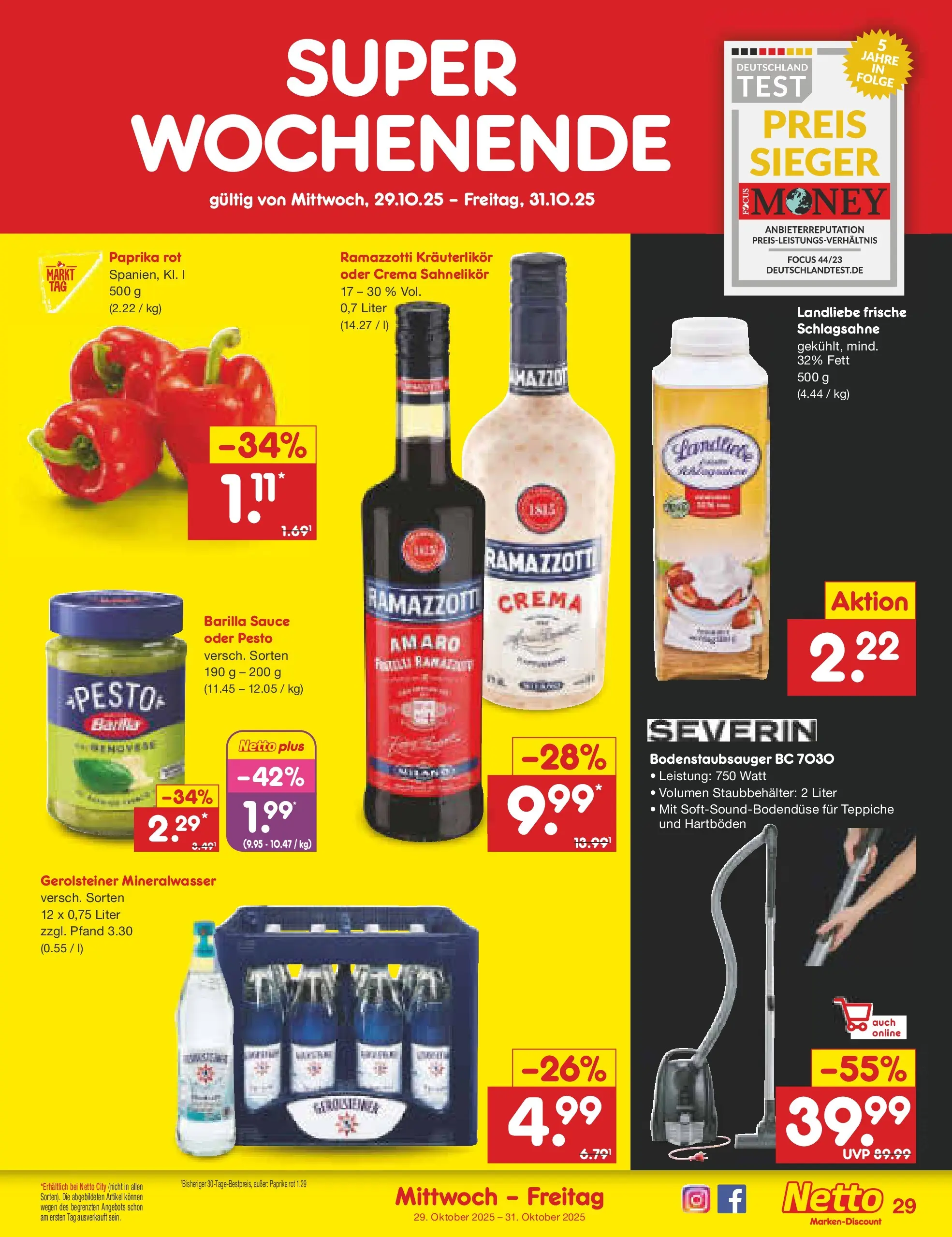 Netto Marken-Discount prospekt Stadtlohn	 (ab 27.10.2025) » Angebote | Seite: 33 | Produkte: Ramazzotti crema, Mineralwasser, Paprika, Gerolsteiner