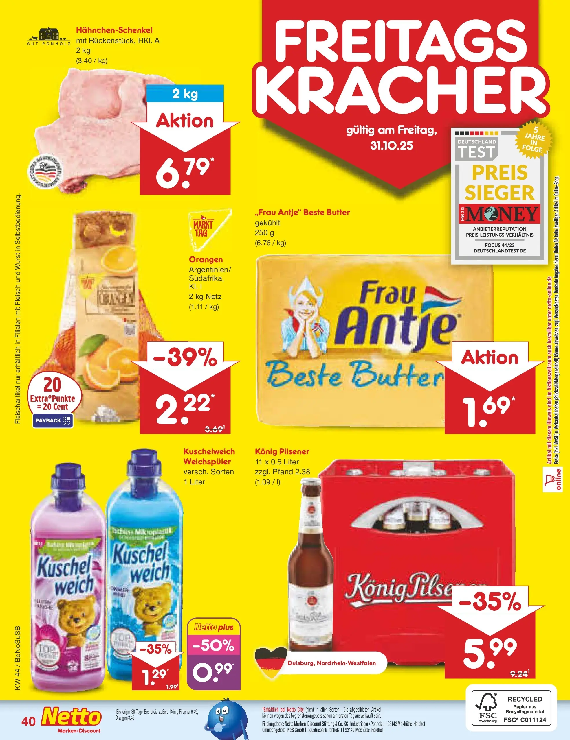 Netto Marken-Discount prospekt Stadtlohn	 (ab 27.10.2025) » Angebote | Seite: 44 | Produkte: Butter, Kuschelweich, Weichspüler, Wurst