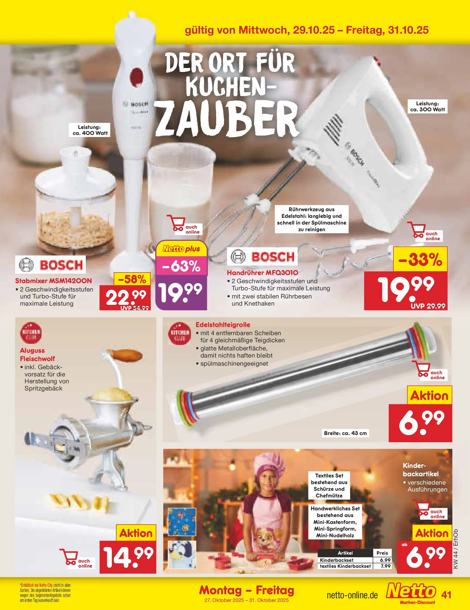 Netto Marken-Discount prospekt Velden	 (ab 27.10.2025) » Angebote | Seite: 45 | Produkte: Bosch, Rührbesen, Kuchen, Stabmixer Netto Marken-Discount prospekt Velden	 (ab 27.10.2025) » Angebote | Seite: 45 | Produkte: Bosch, Rührbesen, Kuchen, Stabmixer