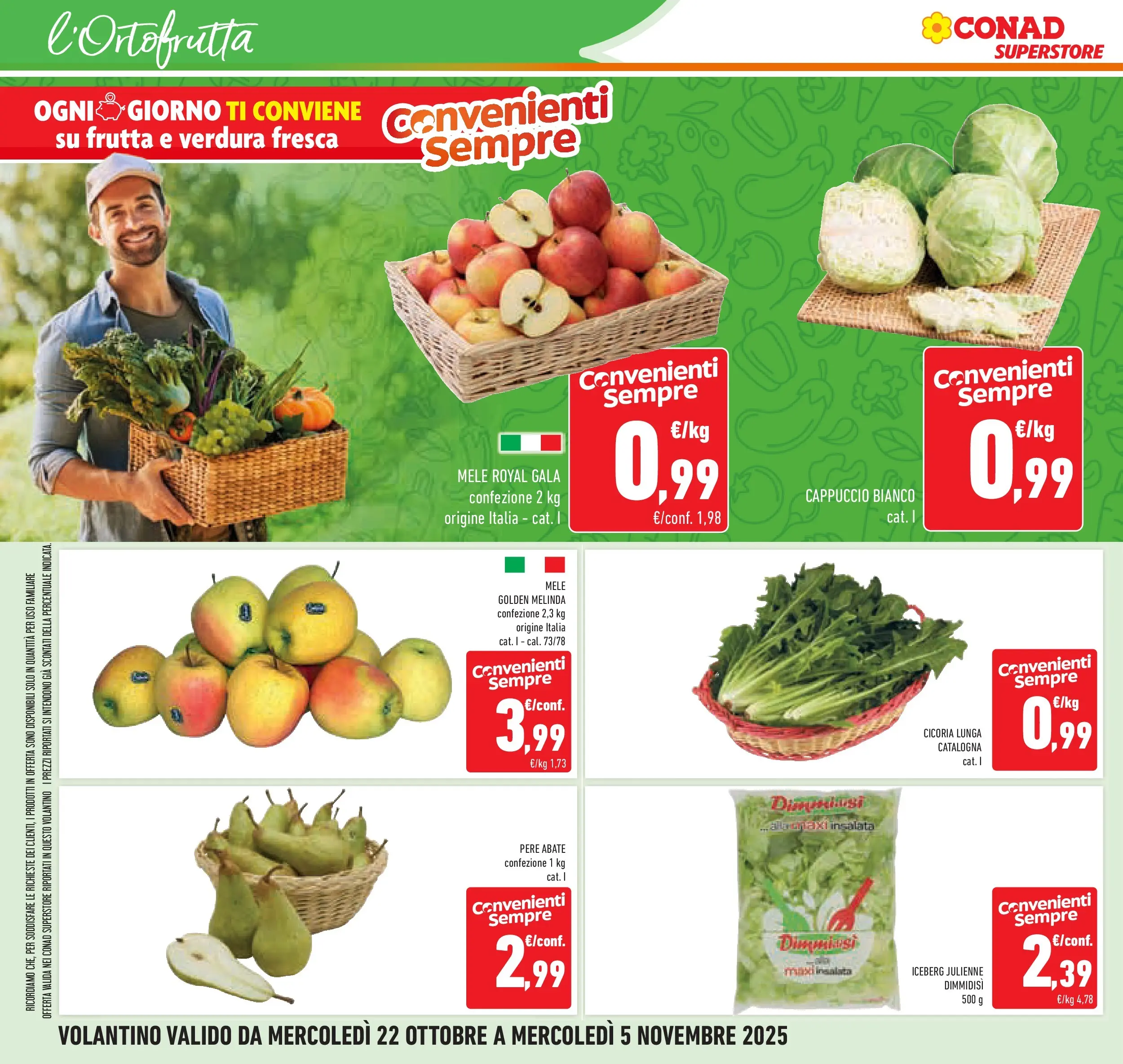 Volantino Conad dal 21/10/2025 > Anteprima | Pagina: 26 | Prodotti: Mele, Insalata, Frutta, Cappuccio
