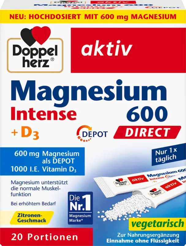 Doppelherz Magnesium Intense 600 + D3 Beutel 20 St