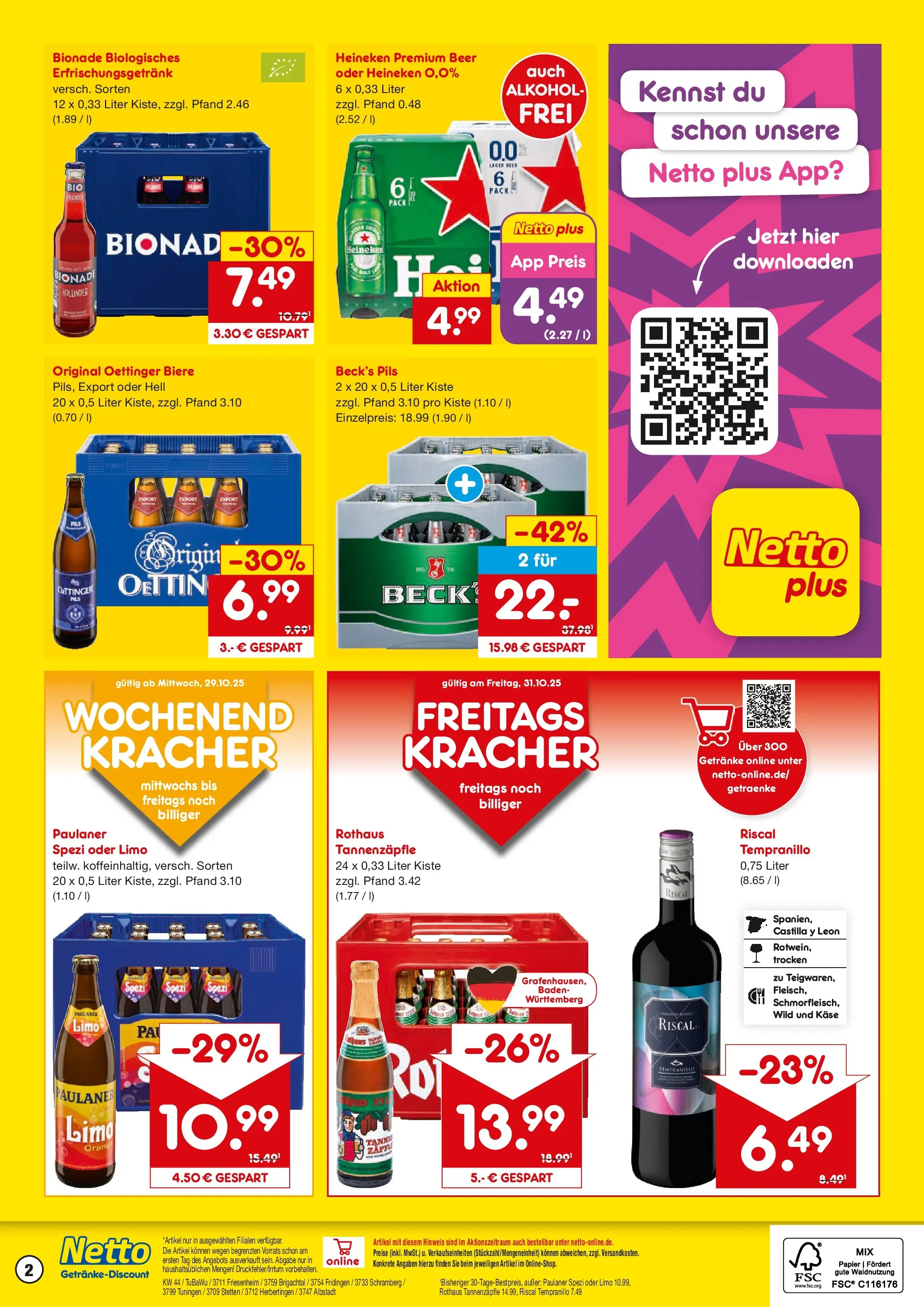 Netto Marken-Discount prospekt Brigachtal	 (ab 27.10.2025) » Angebote | Seite: 2 | Produkte: Käse, Oettinger, Heineken, Paulaner