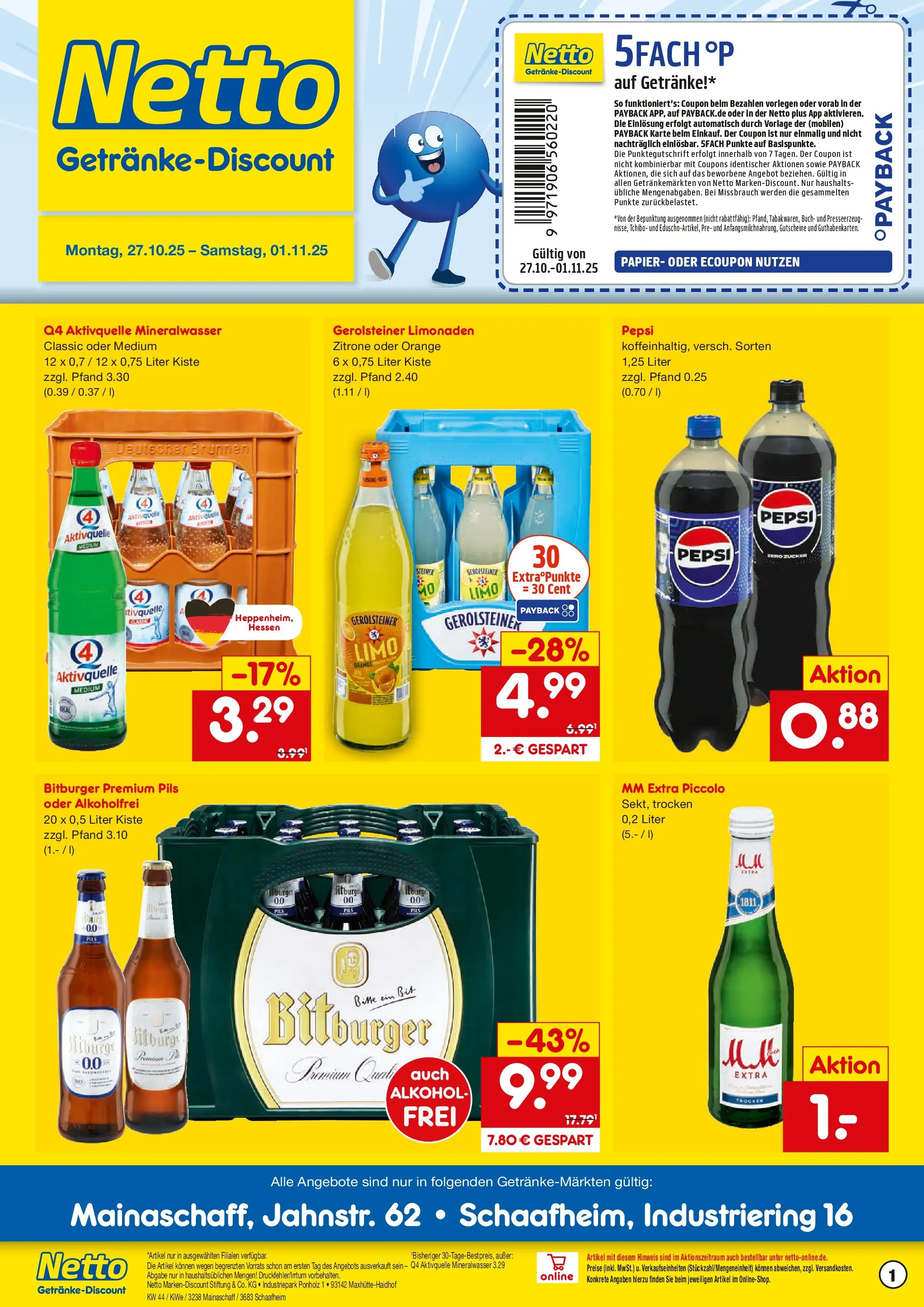 Netto Marken-Discount prospekt Mainaschaff	 (ab 27.10.2025) » Angebote | Seite: 1 | Produkte: Pils, Zitrone, Pepsi, Gerolsteiner