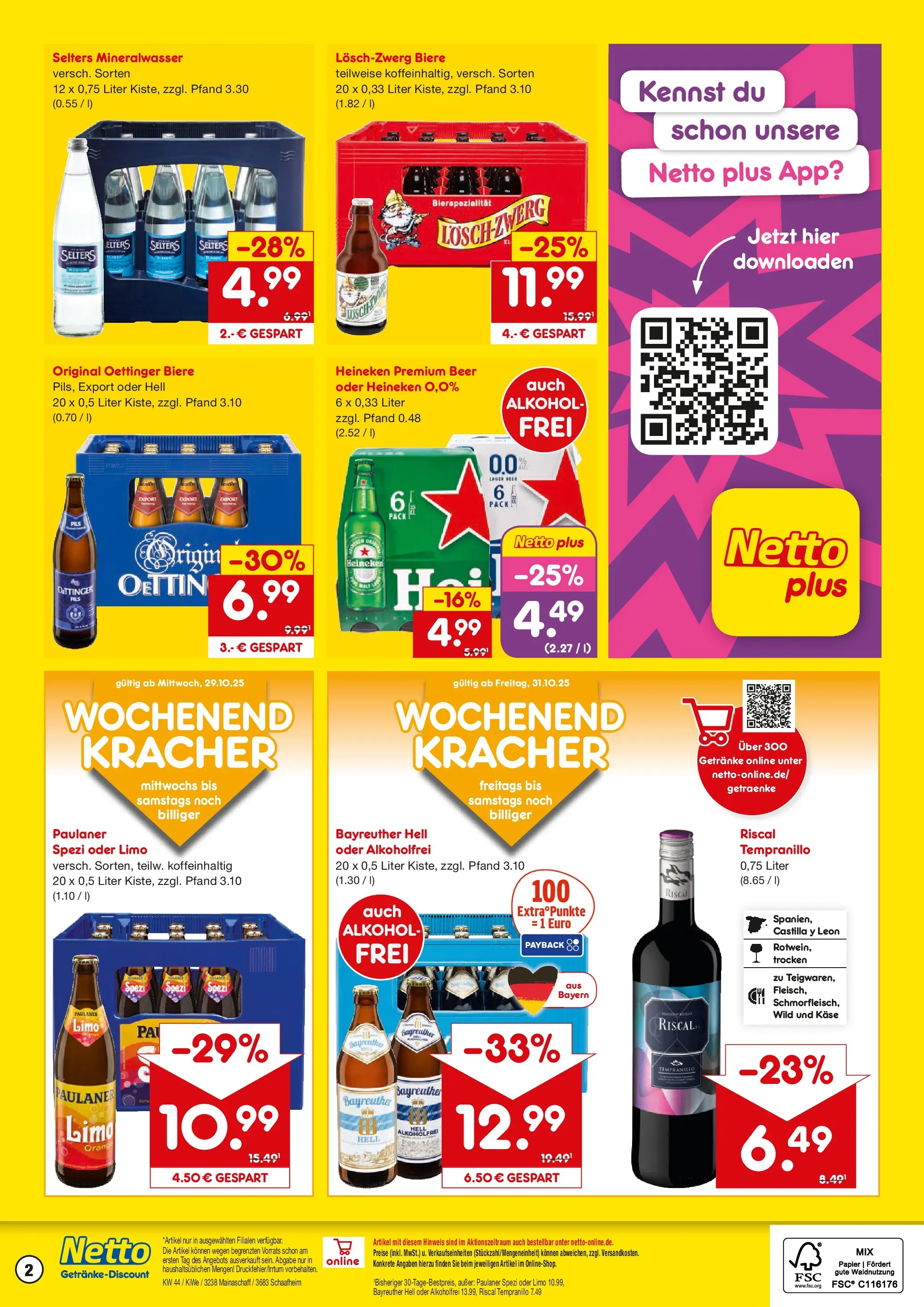 Netto Marken-Discount prospekt Mainaschaff	 (ab 27.10.2025) » Angebote | Seite: 2 | Produkte: Pils, Oettinger, Mineralwasser, Heineken