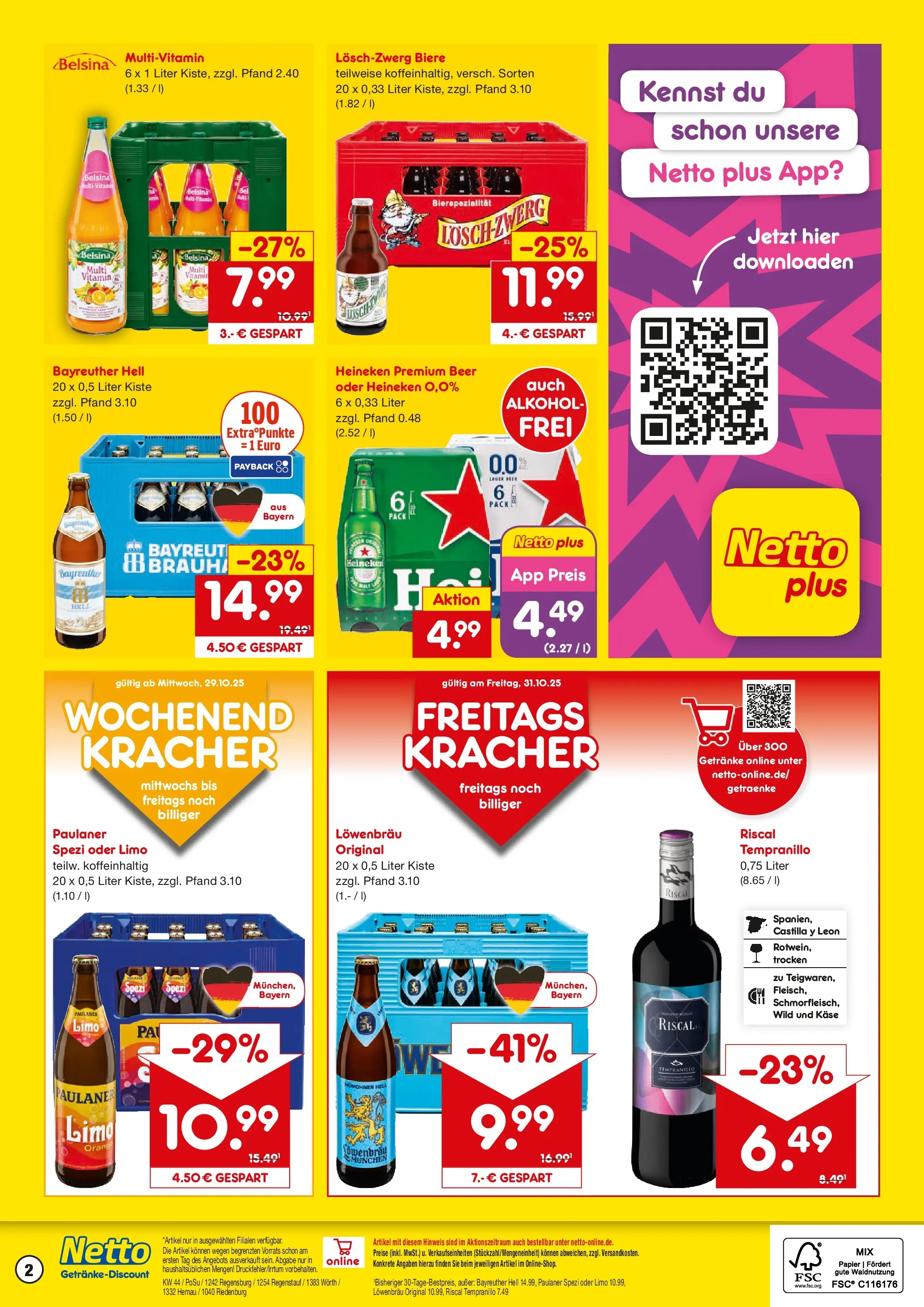 Netto Marken-Discount prospekt Hemau	 (ab 27.10.2025) » Angebote | Seite: 2 | Produkte: Bayreuther hell, Käse, Heineken, Paulaner
