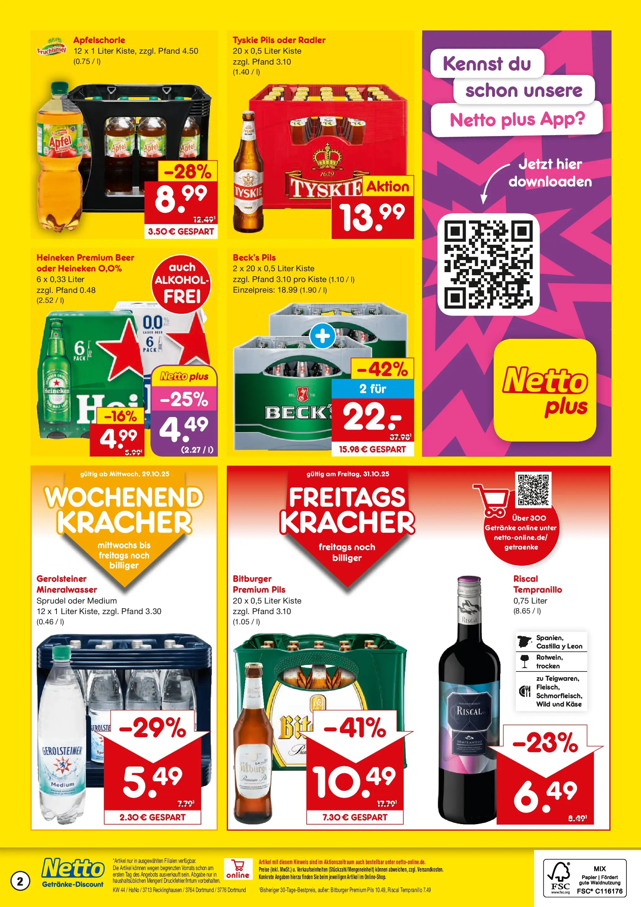 Netto Marken-Discount prospekt Dortmund	 (ab 27.10.2025) » Angebote | Seite: 2 | Produkte: Tyskie, Käse, Mineralwasser, Gerolsteiner