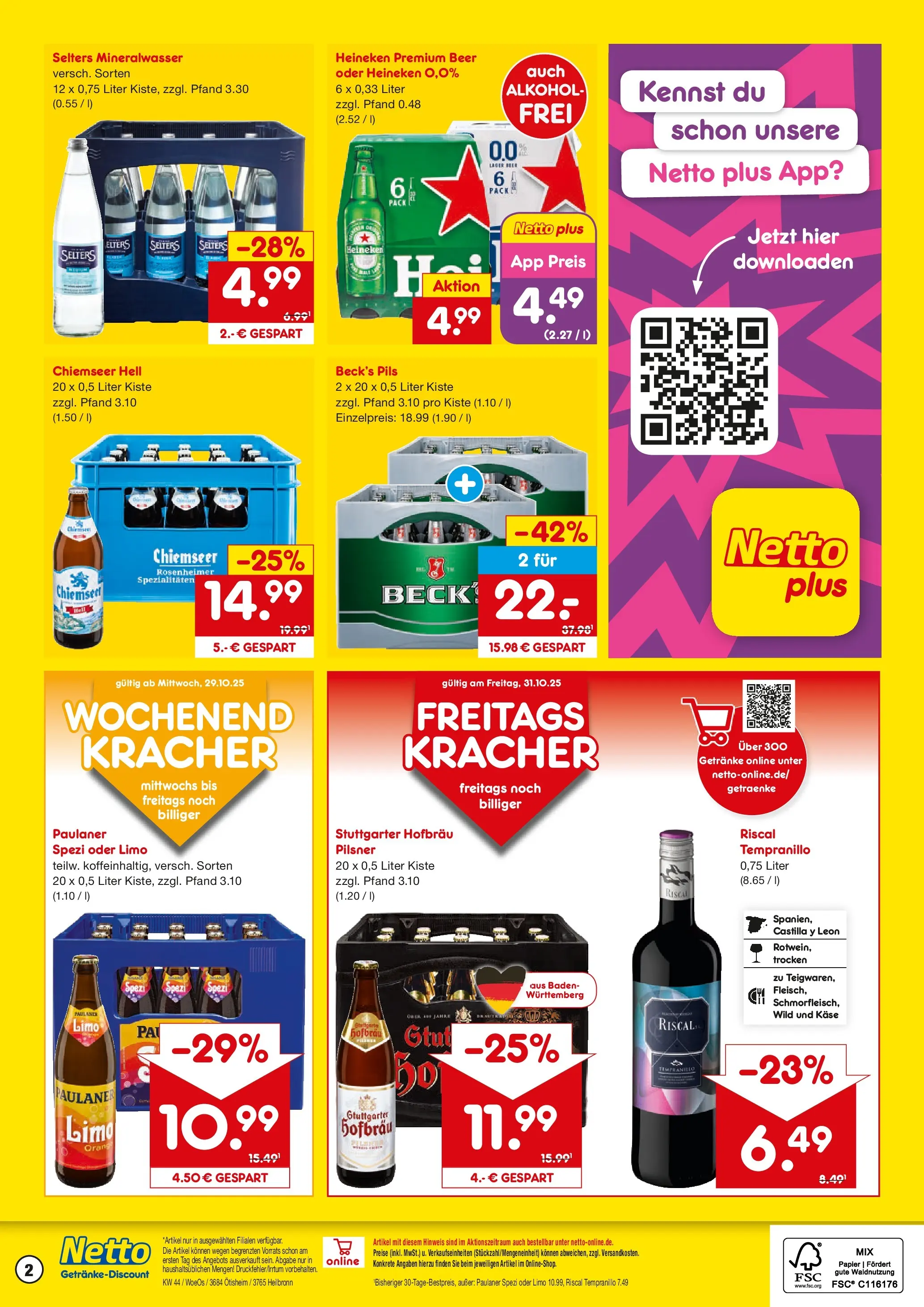 Netto Marken-Discount prospekt Heilbronn	 (ab 27.10.2025) » Angebote | Seite: 2 | Produkte: Käse, Pils, Heineken, Paulaner