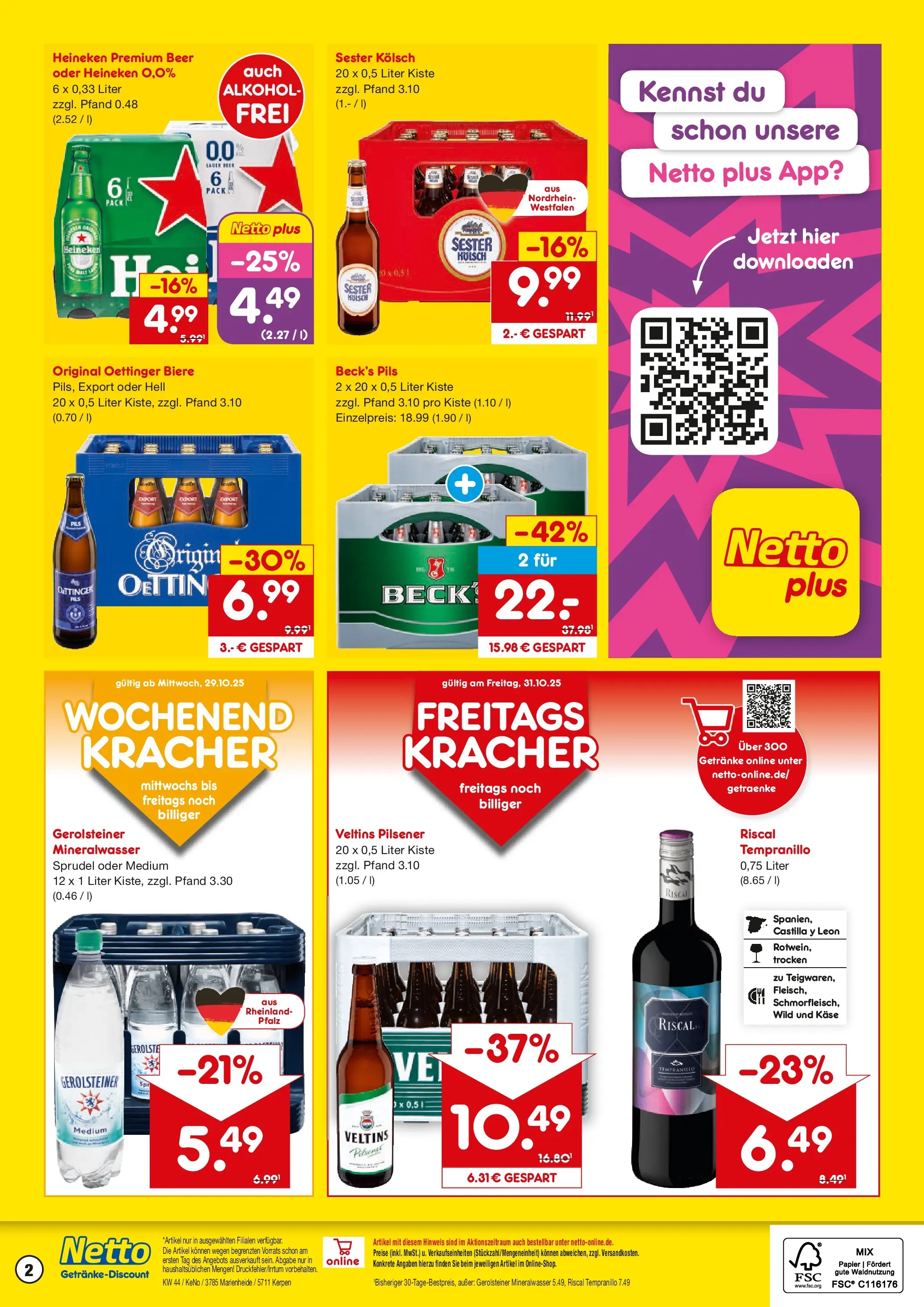Netto Marken-Discount prospekt Kerpen	 (ab 27.10.2025) » Angebote | Seite: 2 | Produkte: Mineralwasser, Heineken, Veltins, Gerolsteiner