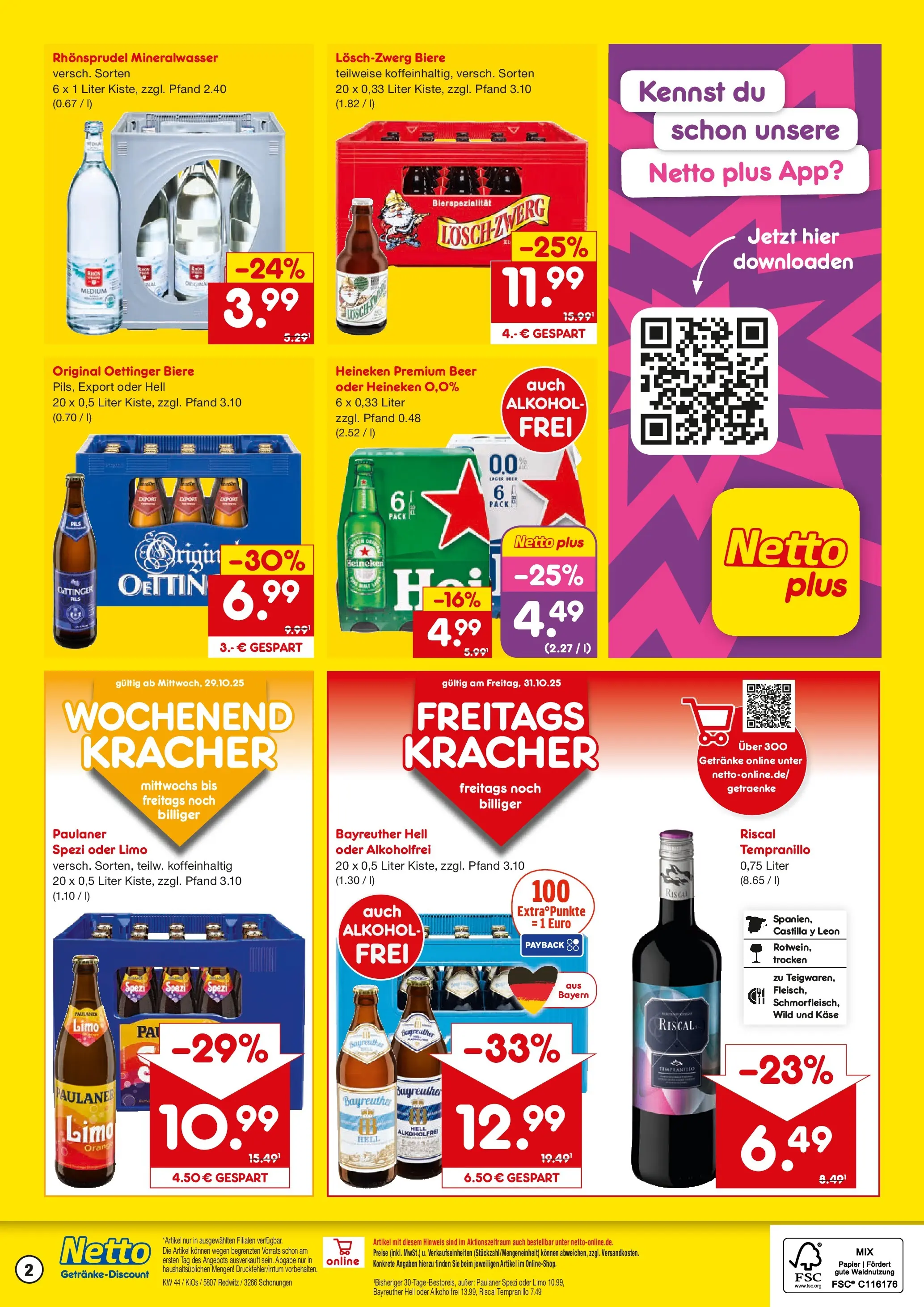 Netto Marken-Discount prospekt Schonungen	 (ab 27.10.2025) » Angebote | Seite: 2 | Produkte: Paulaner spezi, Mineralwasser, Heineken, Paulaner