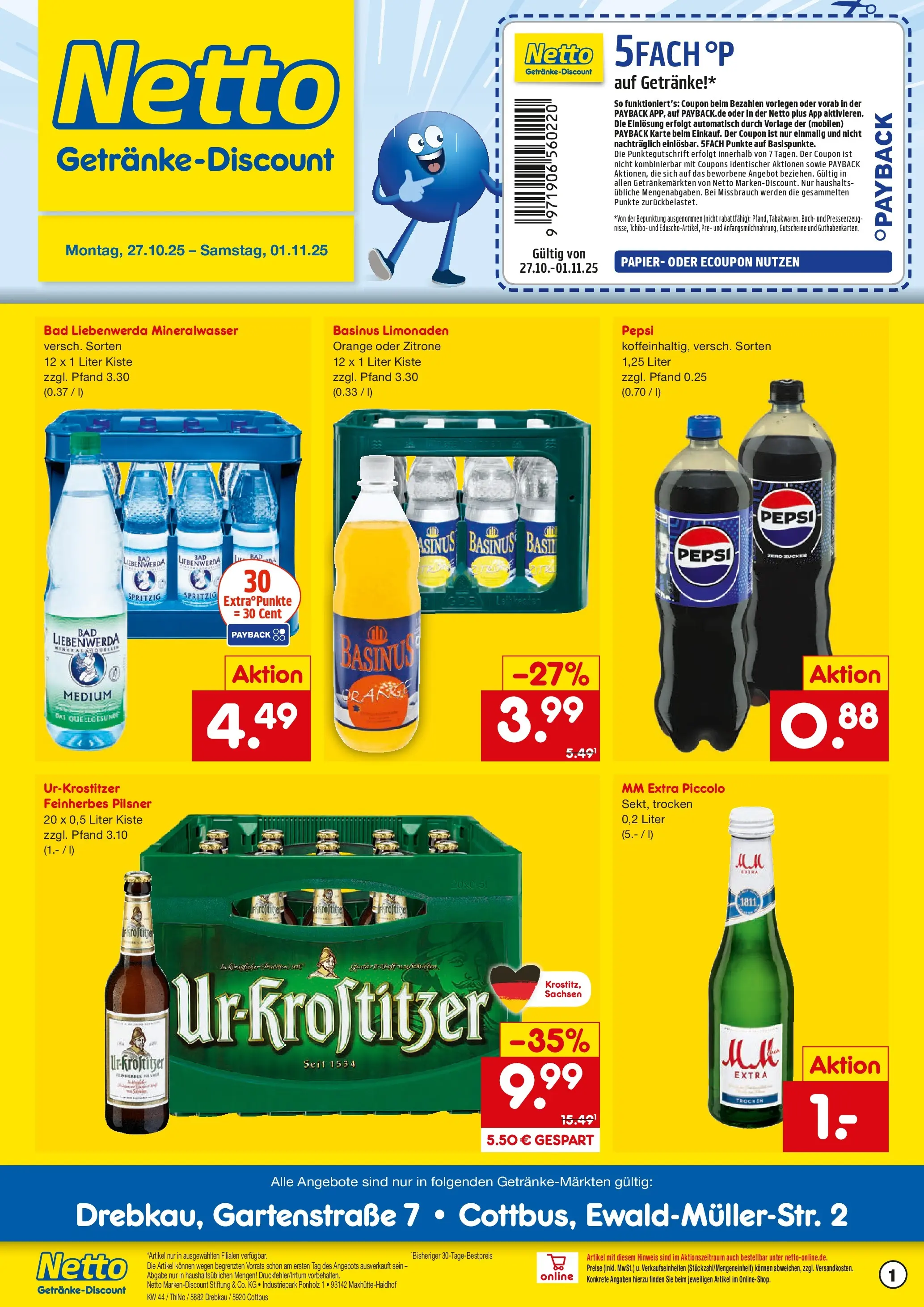 Netto Marken-Discount prospekt Drebkau	 (ab 27.10.2025) » Angebote | Seite: 1 | Produkte: Bad, Mineralwasser, Zitrone, Pepsi
