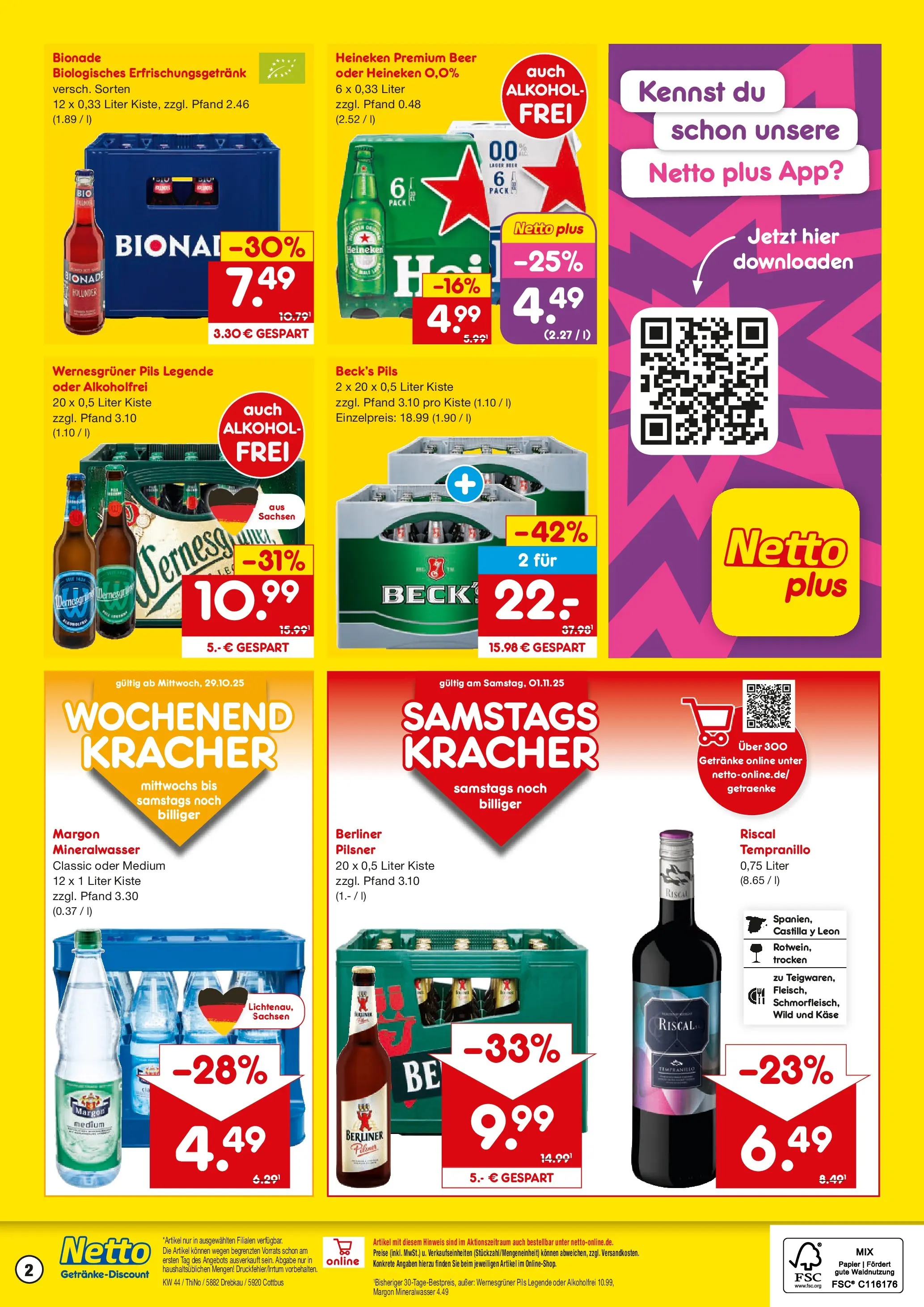 Netto Marken-Discount prospekt Drebkau	 (ab 27.10.2025) » Angebote | Seite: 2 | Produkte: Berliner, Pils, Wernesgruner, Mineralwasser
