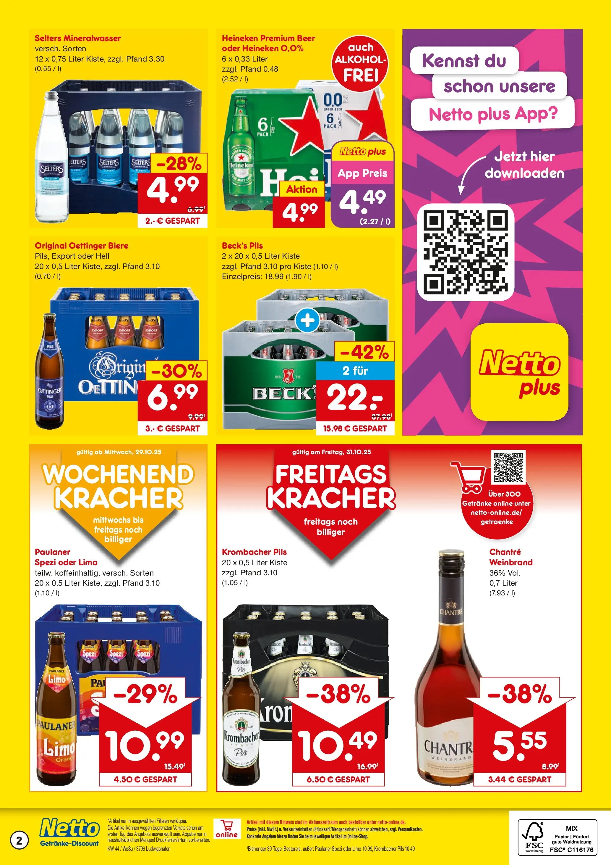 Netto Marken-Discount prospekt Ludwigshafen	 (ab 27.10.2025) » Angebote | Seite: 2 | Produkte: Paulaner spezi, Oettinger, Mineralwasser, Chantré