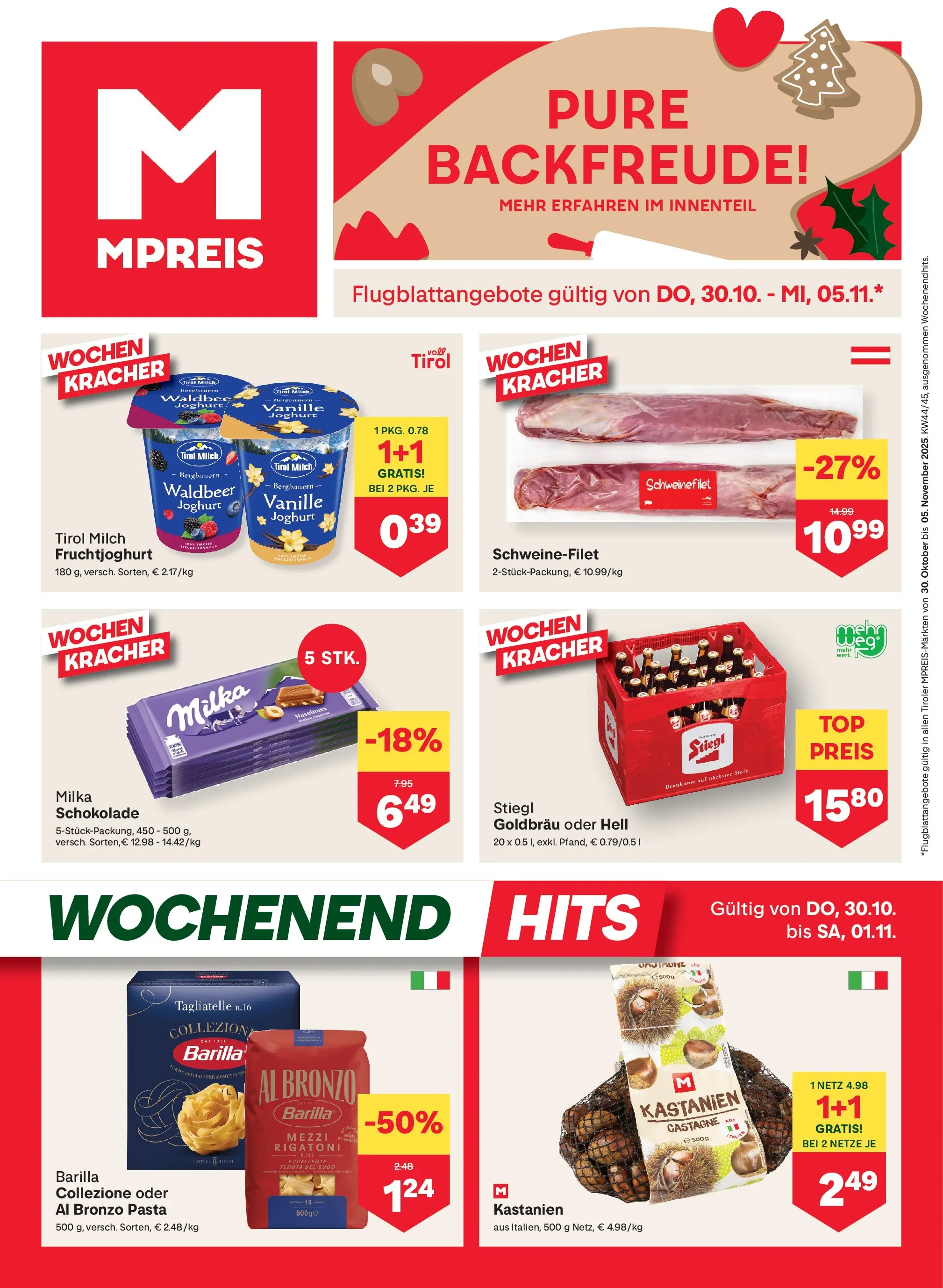 MPREIS Pfunds von 29.10.2025 - Aktuelle Angebote | Seite: 1 | Produkte: Pasta, Milch, Joghurt, Schokolade