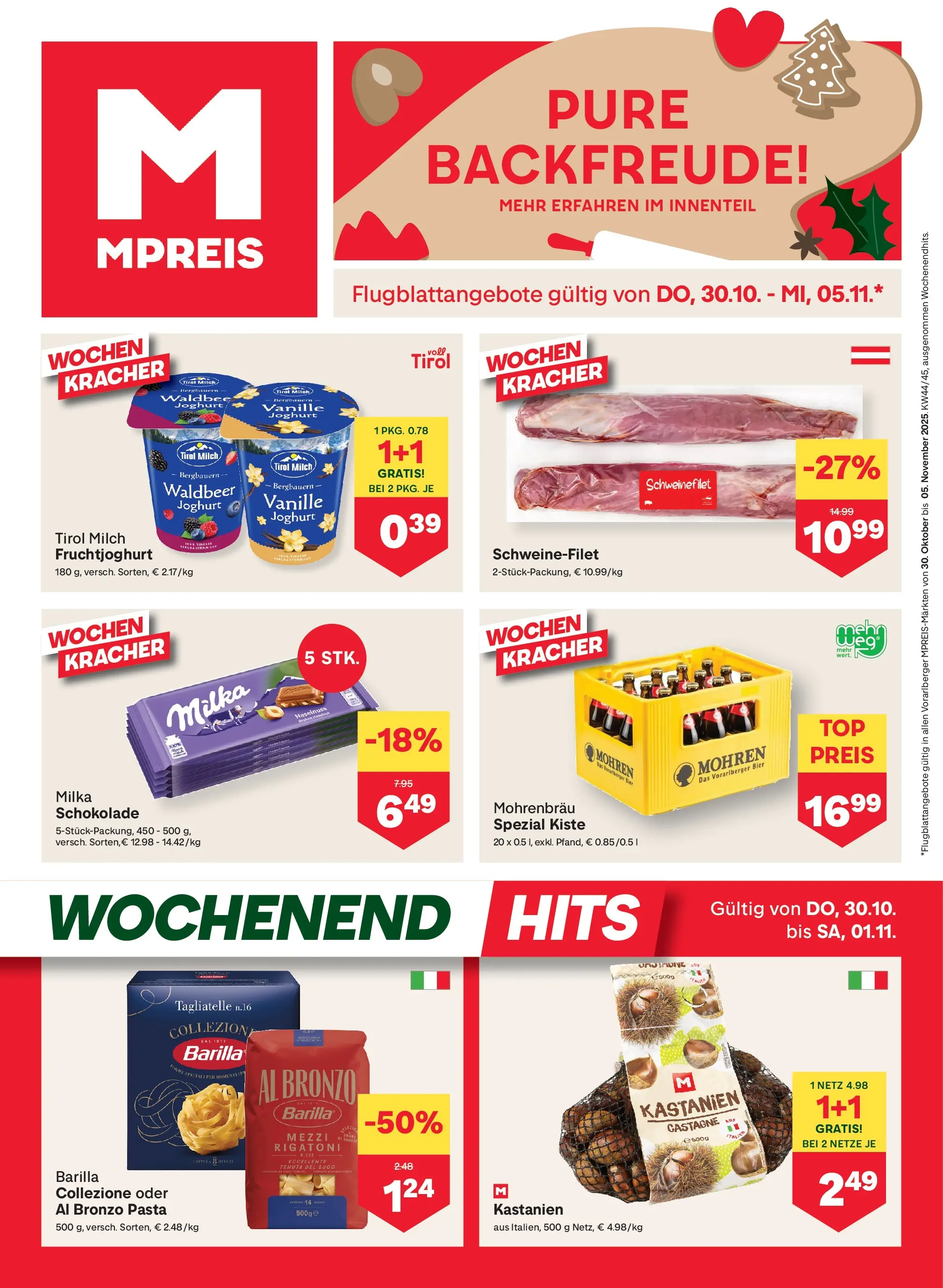 MPREIS St.Gallenkirch von 29.10.2025 - Aktuelle Angebote | Seite: 1 | Produkte: Pasta, Milch, Schokolade, Bier