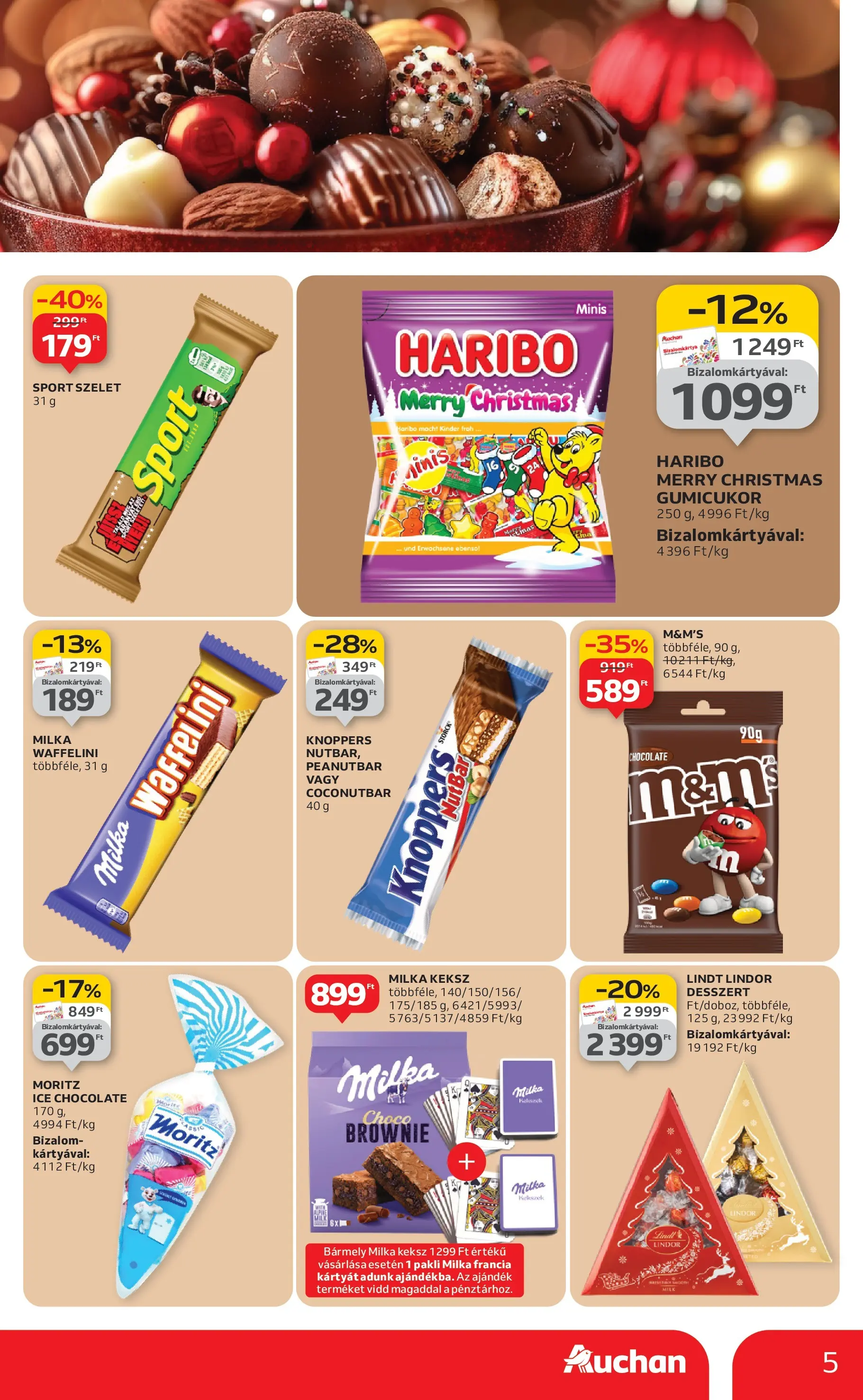 Auchan Akciós újság Miskolc - 2025.10.24. -tól/töl > akció, lapozható szórólap 🛍️ | Oldal: 5 | Termékek: Waffelini, Gumicukor, Brownie, Keksz