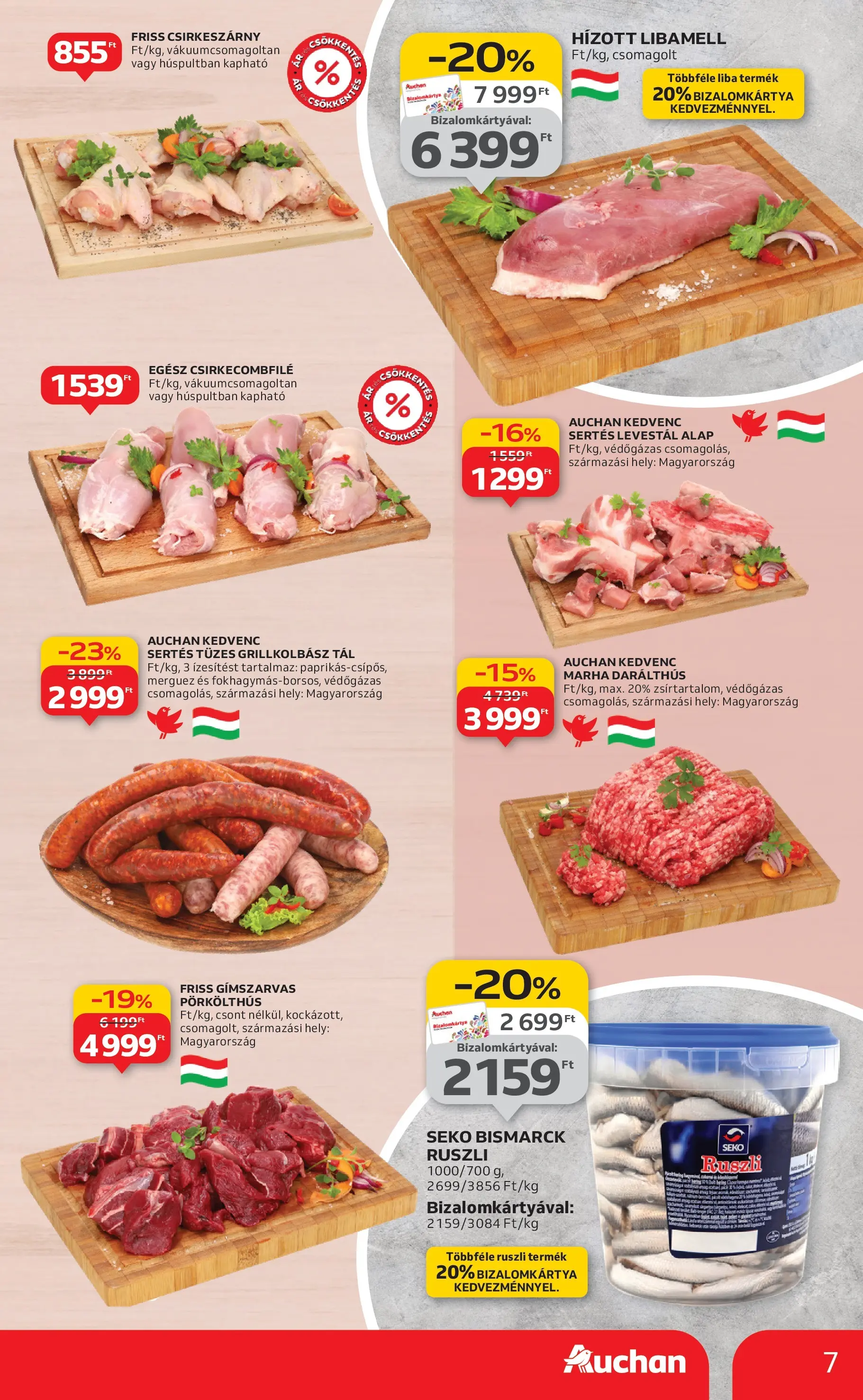 Auchan Akciós újság Miskolc - 2025.10.24. -tól/töl > akció, lapozható szórólap 🛍️ | Oldal: 7 | Termékek: Libamell, Grillkolbász, Liba, Csirkecombfile