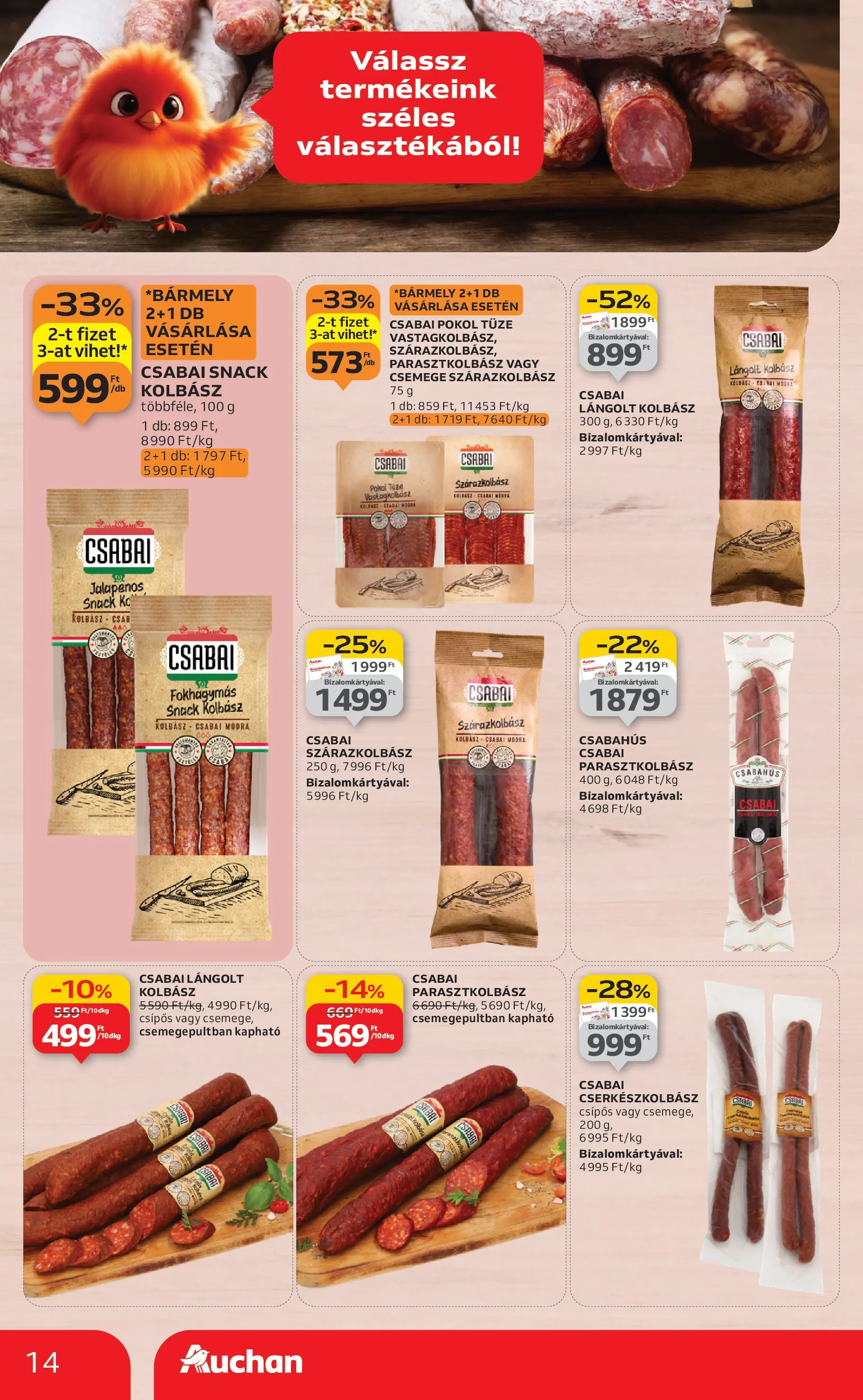Auchan Akciós újság Miskolc - 2025.10.24. -tól/töl > akció, lapozható szórólap 🛍️ | Oldal: 14 | Termékek: Jalapenos, Kolbász, Csabai kolbász, Lángolt kolbász