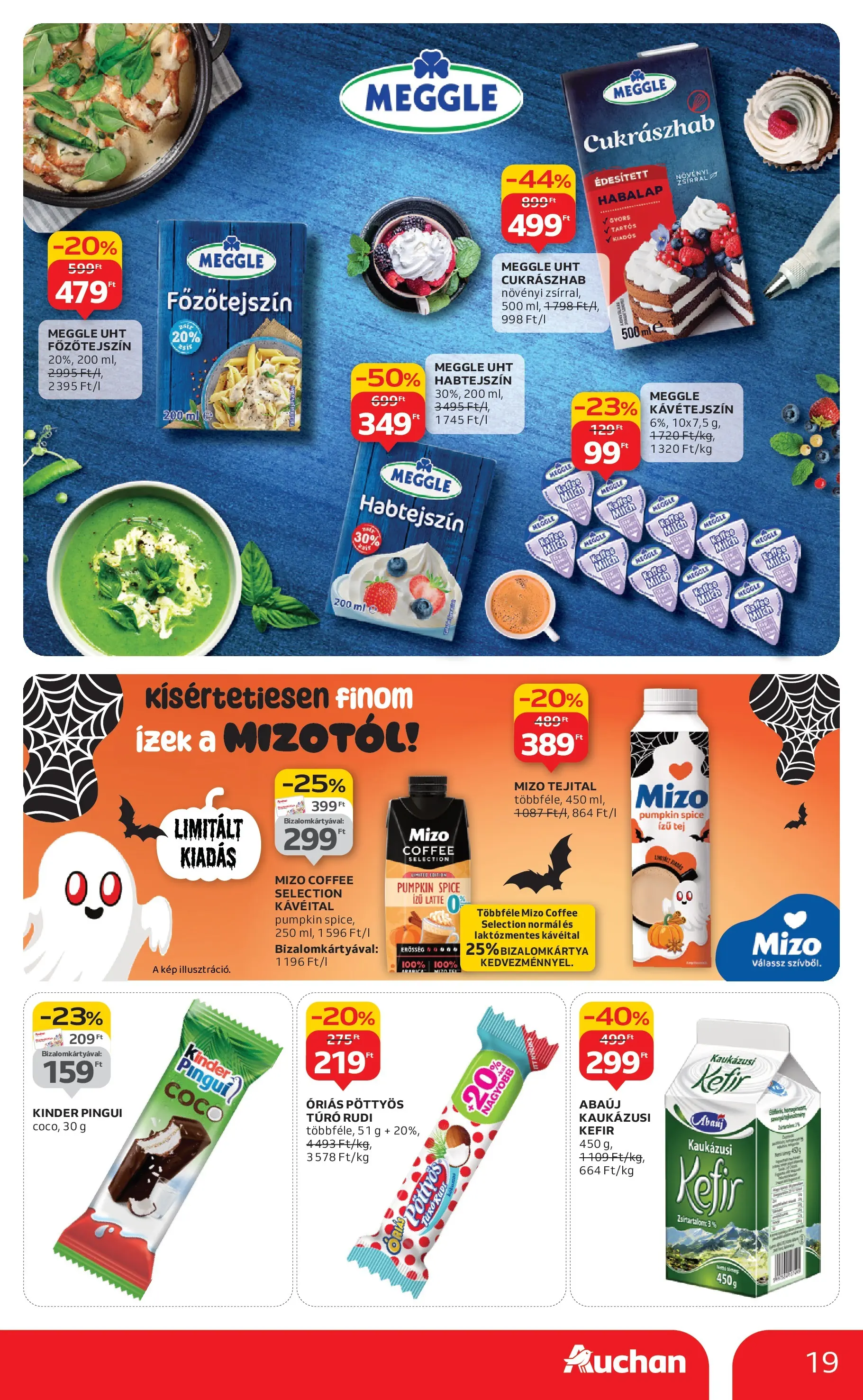 Auchan Akciós újság Miskolc - 2025.10.24. -tól/töl > akció, lapozható szórólap 🛍️ | Oldal: 19 | Termékek: Kávétejszín, Tej, Cukrászhab, Túró