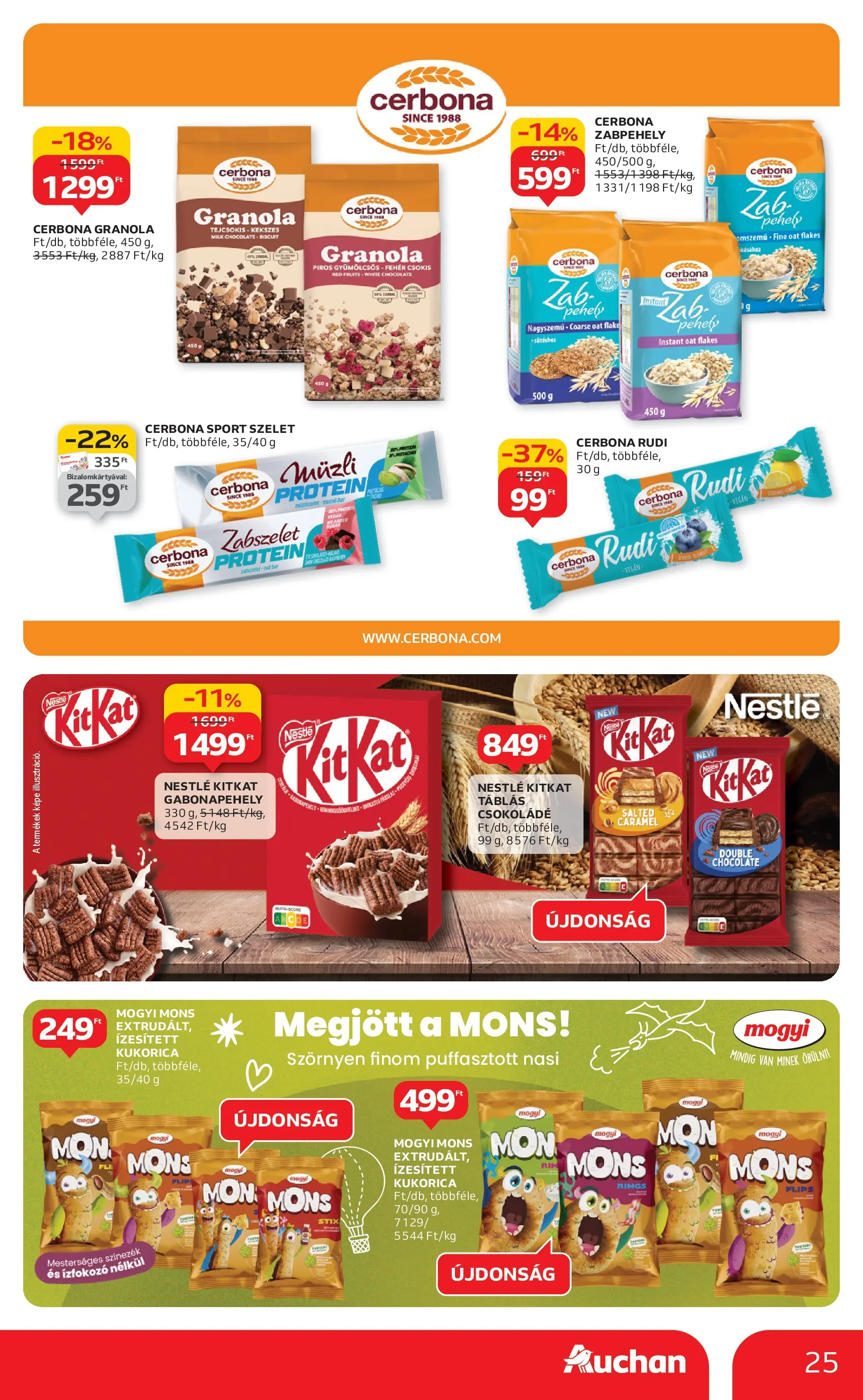 Auchan Akciós újság Miskolc - 2025.10.24. -tól/töl > akció, lapozható szórólap 🛍️ | Oldal: 25 | Termékek: Müzli, Protein, Granola, Pehely