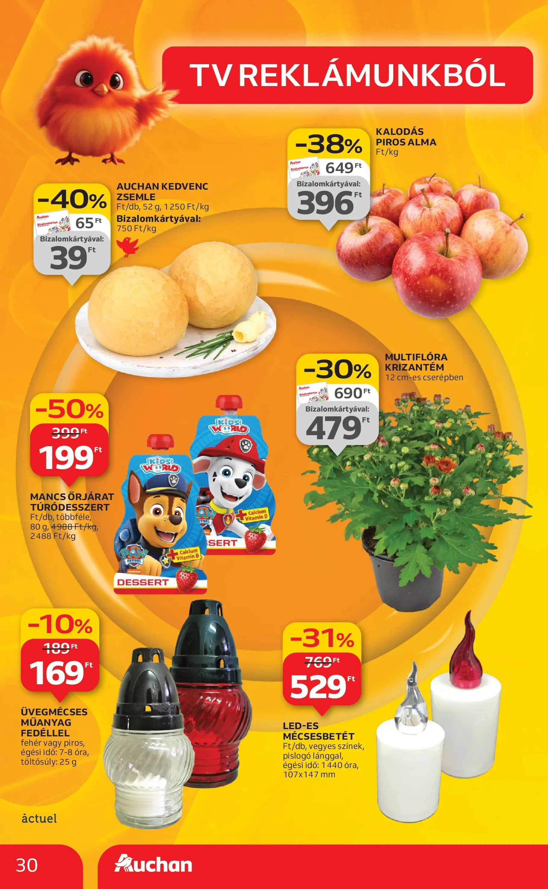 Auchan Akciós újság Miskolc - 2025.10.24. -tól/töl > akció, lapozható szórólap 🛍️ | Oldal: 30 | Termékek: Zsemle, Vitamin d, TV, Alma