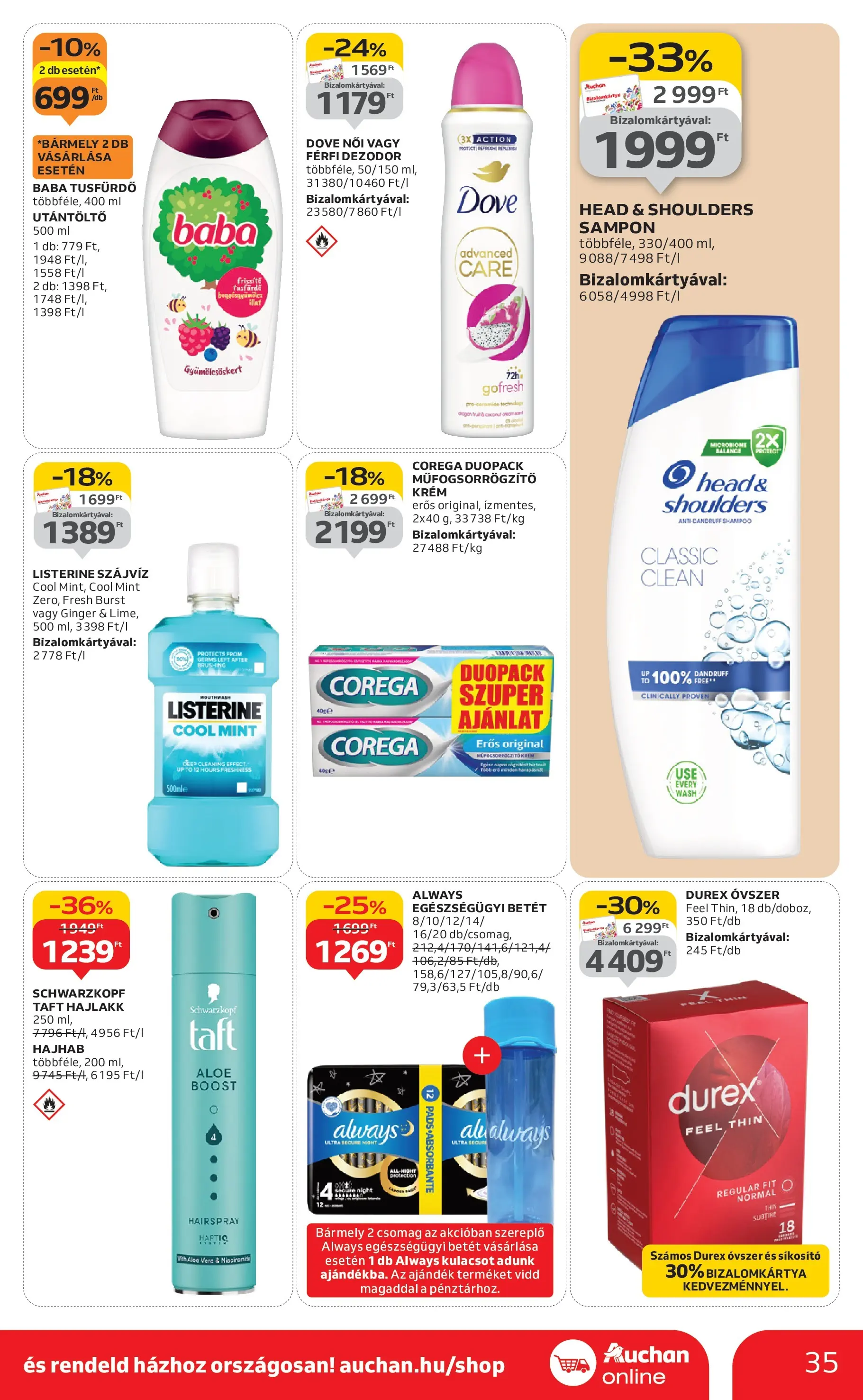 Auchan Akciós újság Miskolc - 2025.10.24. -tól/töl > akció, lapozható szórólap 🛍️ | Oldal: 35 | Termékek: Óvszer, Hajhab, Hajlakk, Dezodor