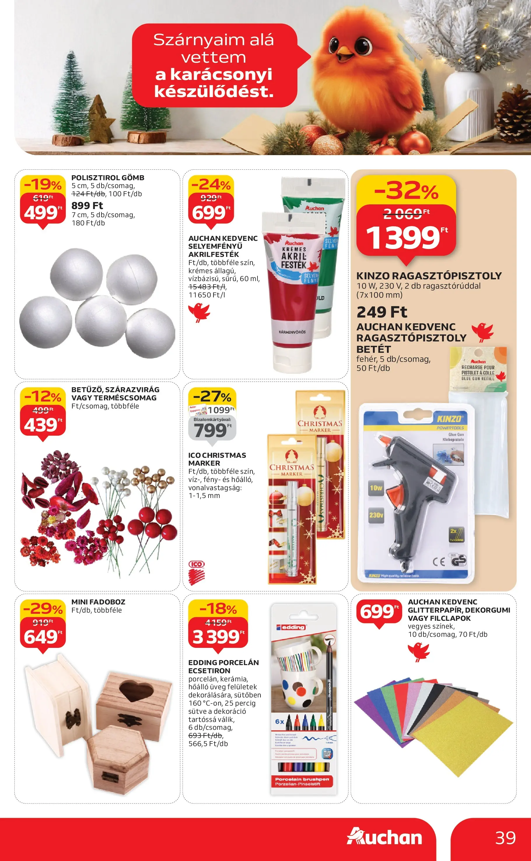 Auchan Akciós újság Miskolc - 2025.10.24. -tól/töl > akció, lapozható szórólap 🛍️ | Oldal: 39 | Termékek: Ragasztópisztoly, Akrilfesték, Festék, Dekoráció
