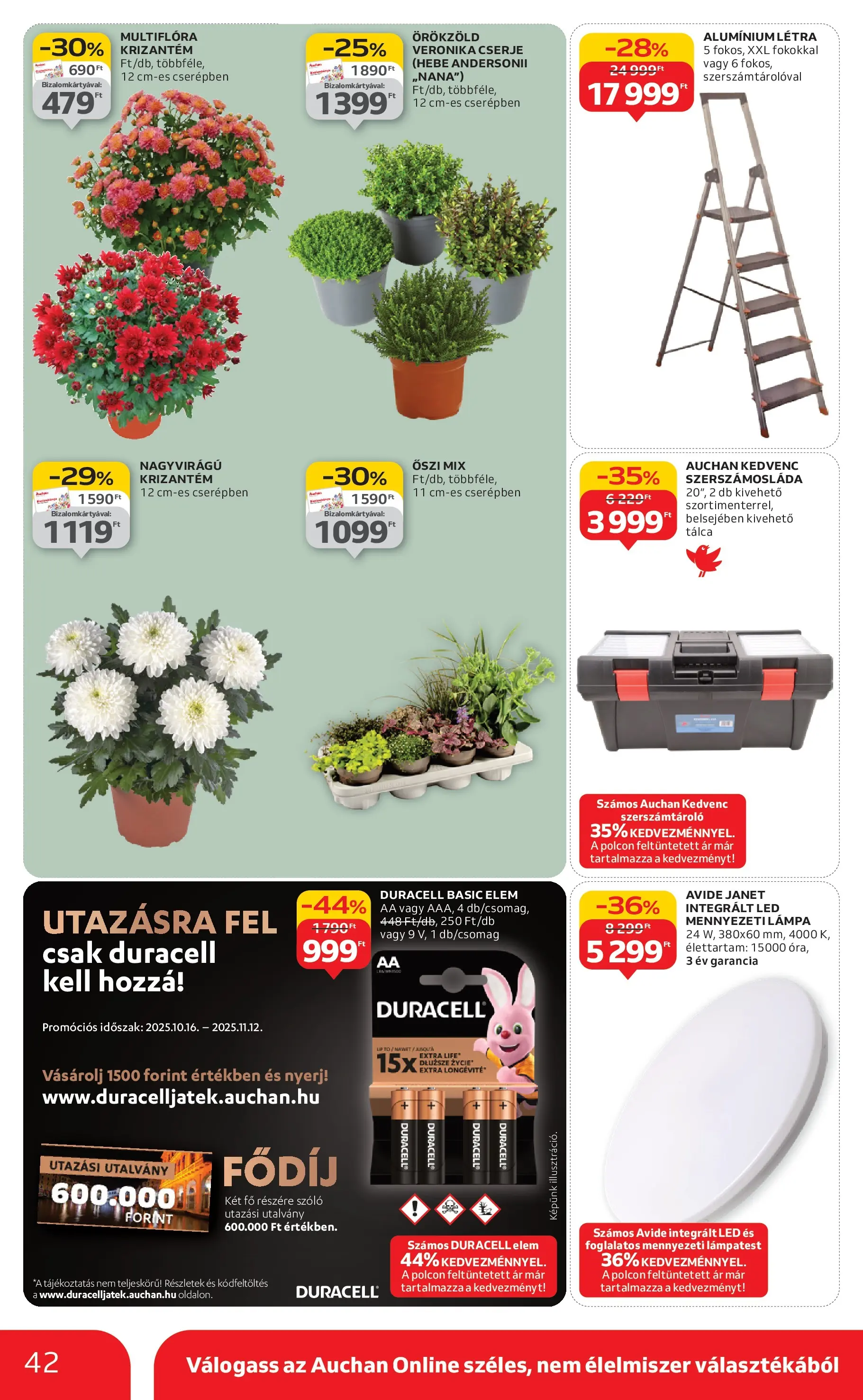 Auchan Akciós újság Miskolc - 2025.10.24. -tól/töl > akció, lapozható szórólap 🛍️ | Oldal: 42 | Termékek: Szőlő, Mennyezeti lámpa, Lámpa, Szerszámosláda
