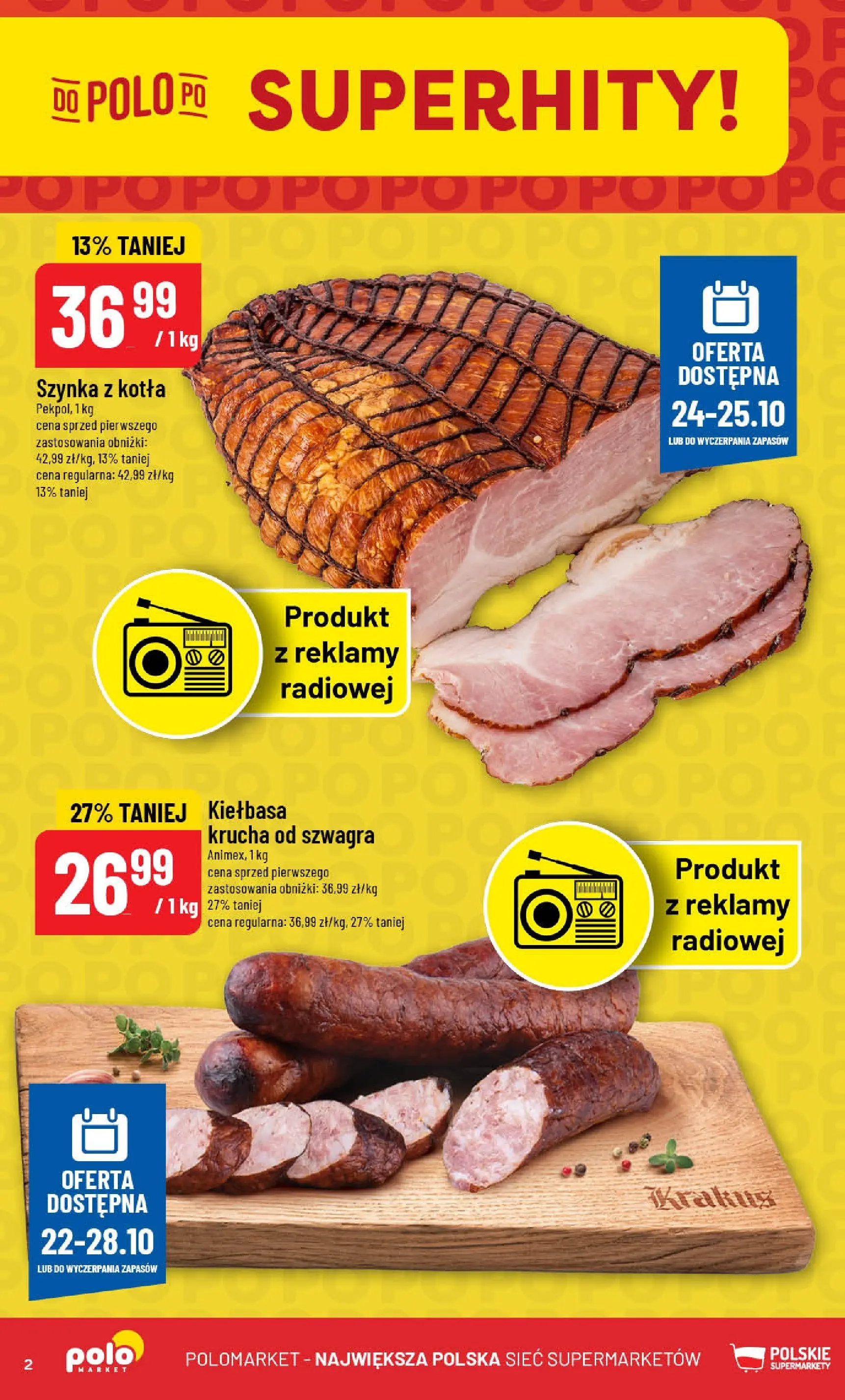 POLOmarket gazetka od jutra (22.10.2025) - Nowa PDF | Strona: 2 | Produkty: Kiełbasa, Szynka