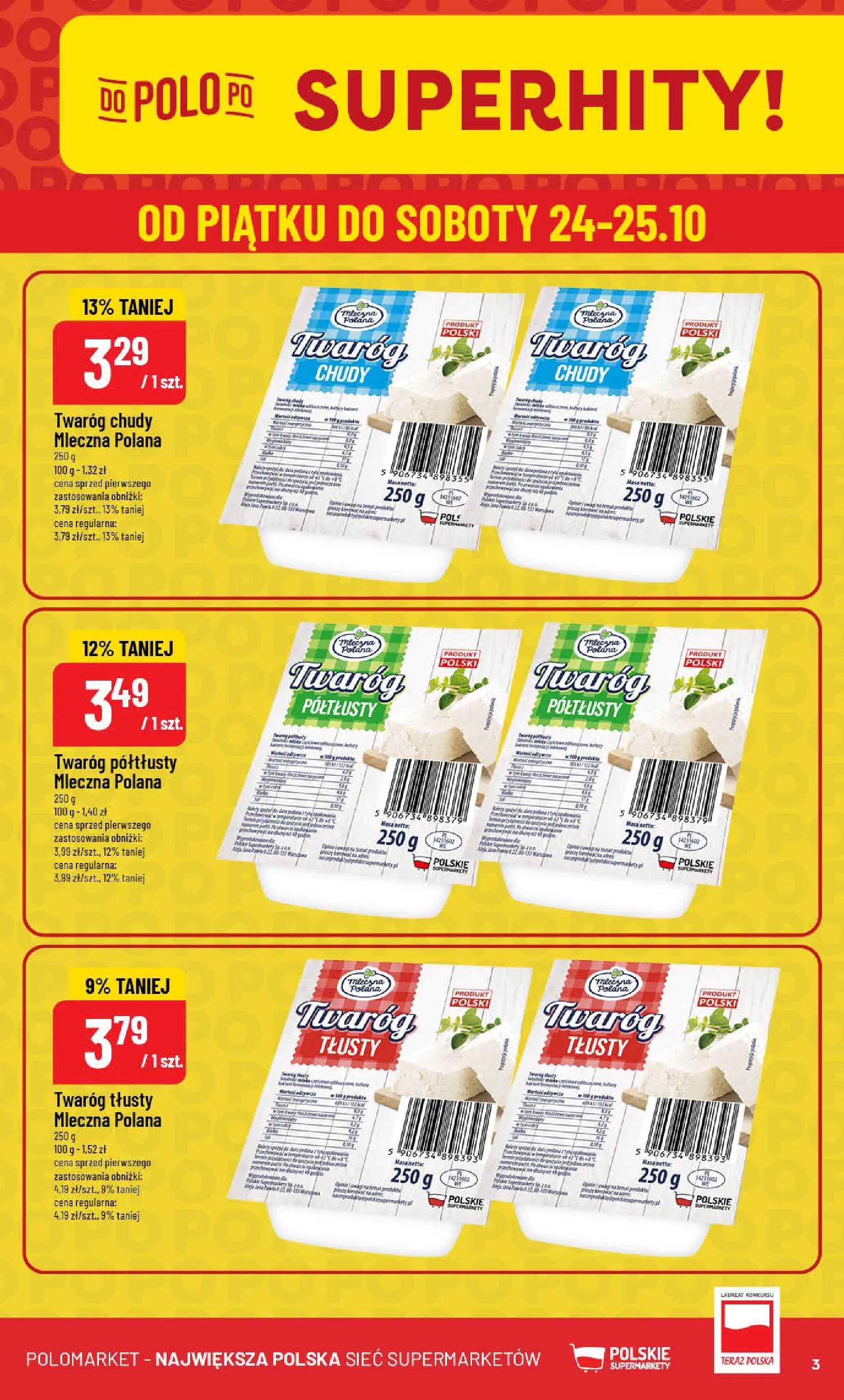 POLOmarket gazetka od jutra (22.10.2025) - Nowa PDF | Strona: 3 | Produkty: Twaróg chudy, Twaróg tłusty, Twaróg półtłusty, Twaróg