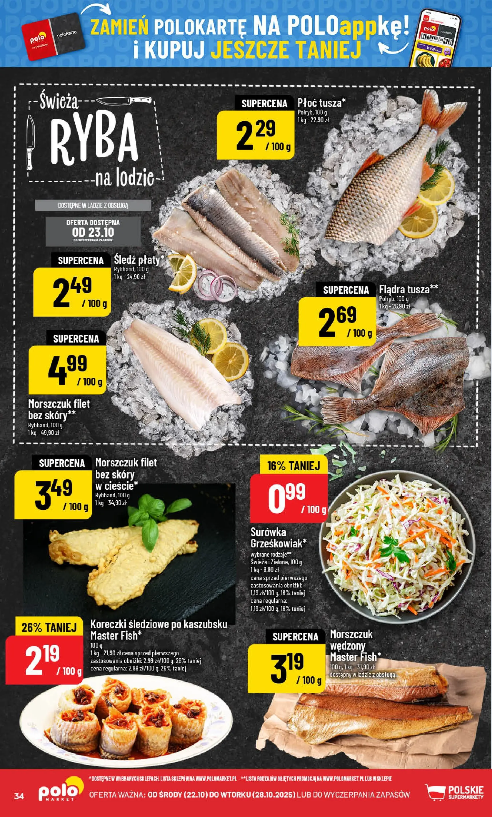 POLOmarket gazetka od jutra (22.10.2025) - Nowa PDF | Strona: 34 | Produkty: Śledź, Morszczuk, Ryba